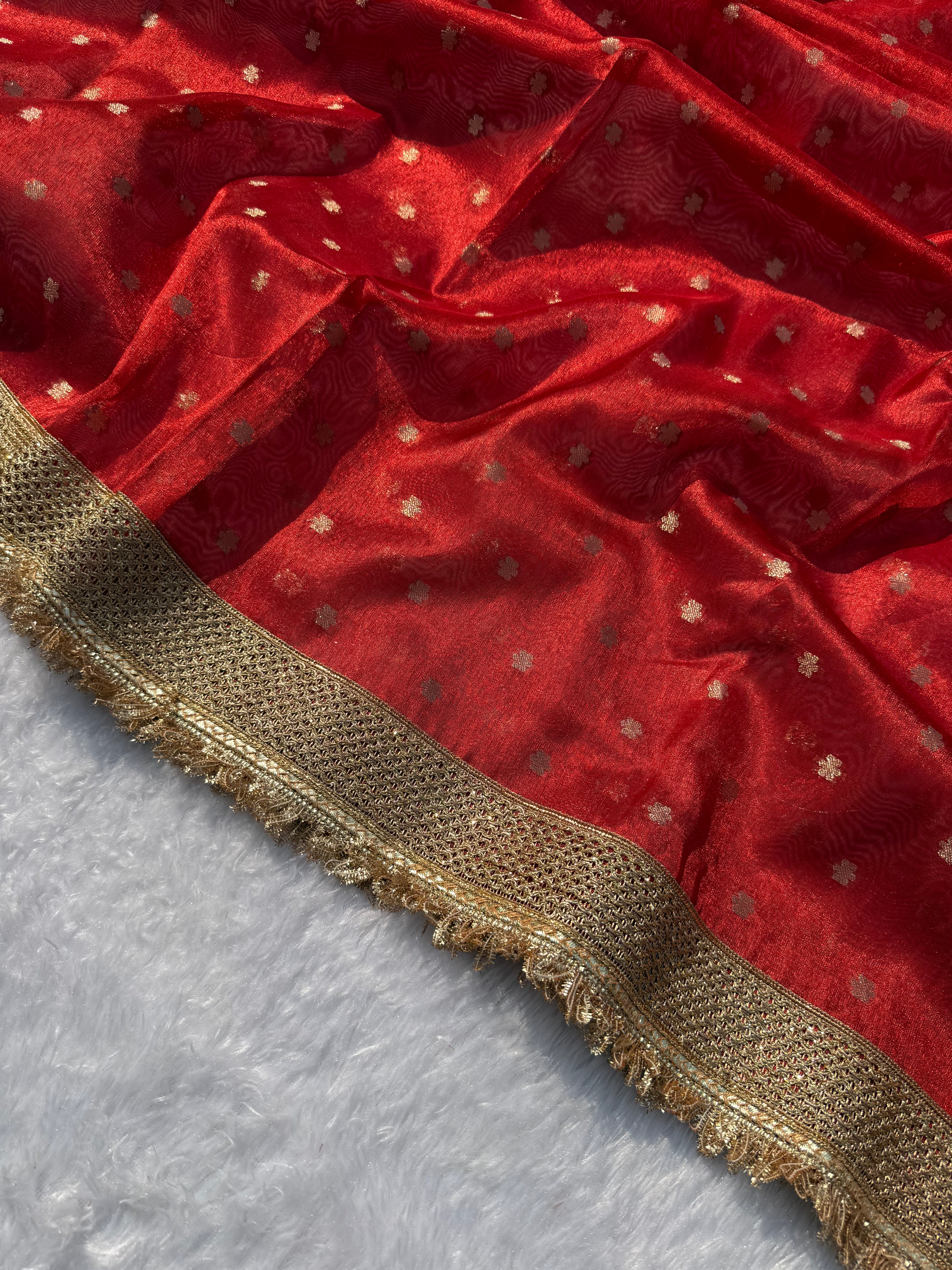 Alverina Function Wear Banarasi Tissue Silk Jaquard Zari Butti n Heavy lace Work Fancy Designer Saree For Women