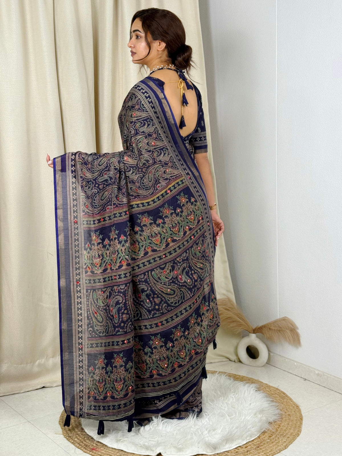 Unequalled Pure Mul Cotton Ajrakh Print With Mirror Work Fancy Designer Saree With Bucolic Blouse Piece