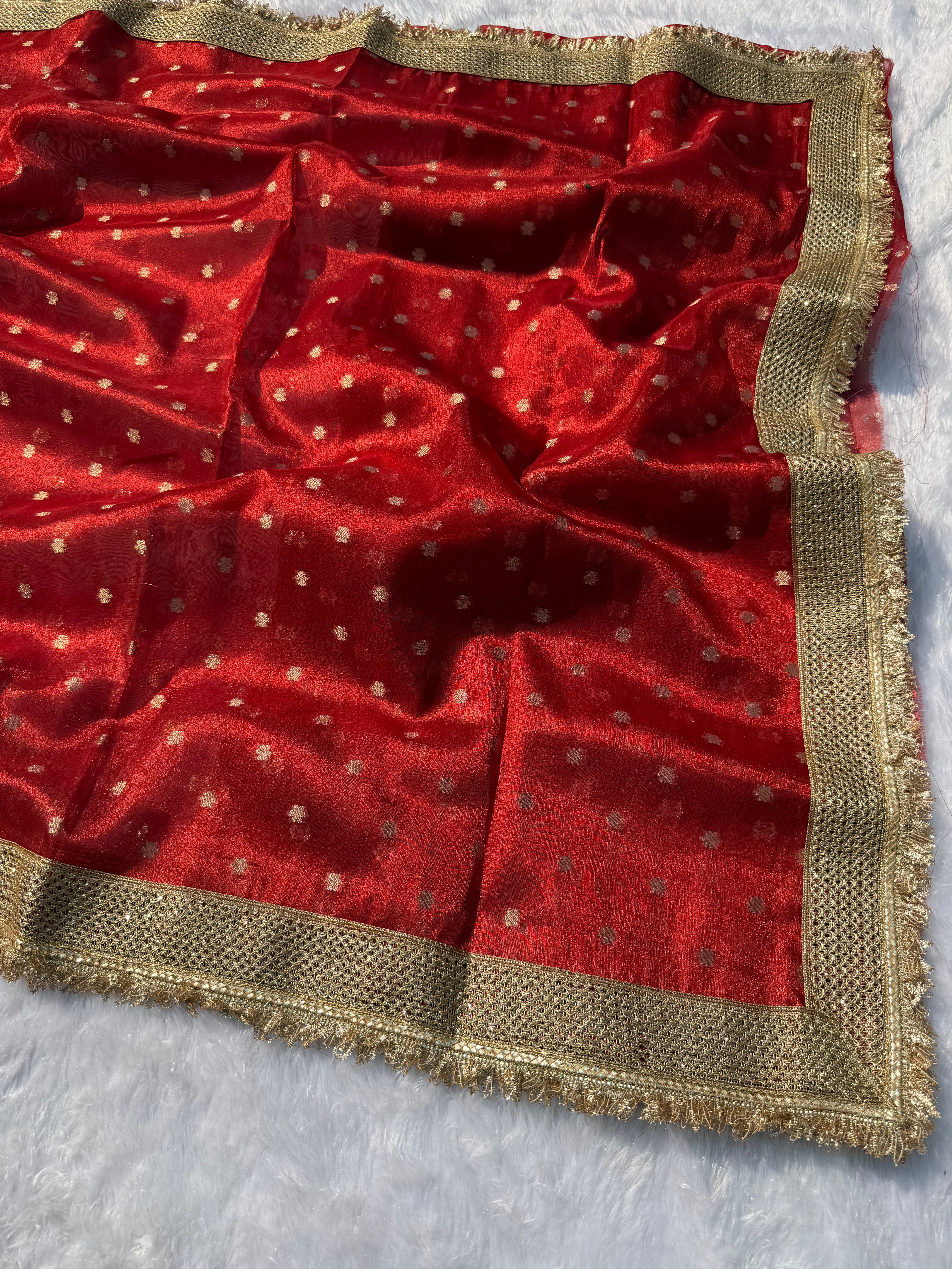 Alverina Function Wear Banarasi Tissue Silk Jaquard Zari Butti n Heavy lace Work Fancy Designer Saree For Women