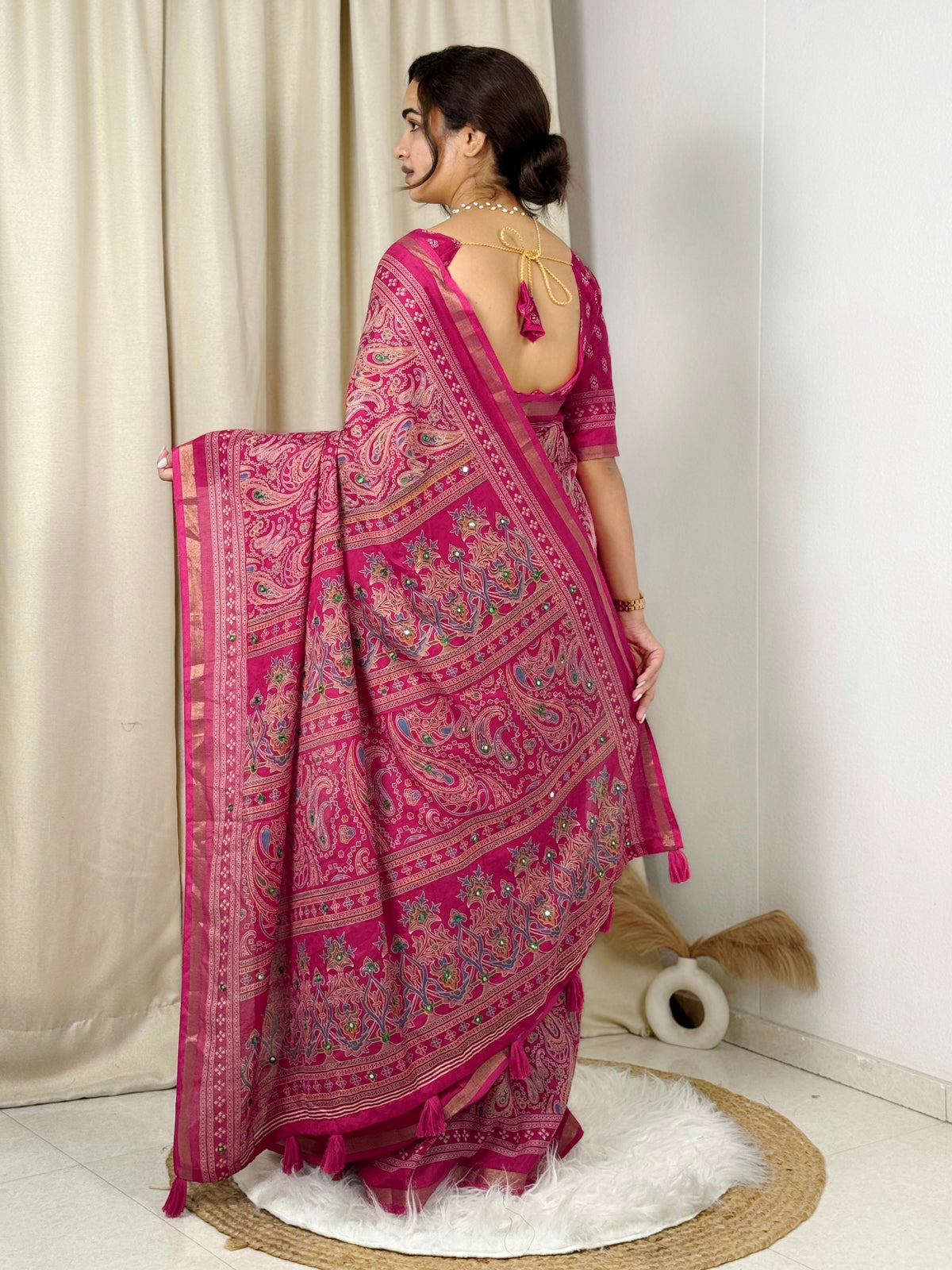 Unequalled Pure Mul Cotton Ajrakh Print With Mirror Work Fancy Designer Saree With Bucolic Blouse Piece