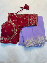 Load image into Gallery viewer, Luxuriant Festive Wear Silk Embroidery Work Fancy Designer Saree With Stitched Blouse Piece
