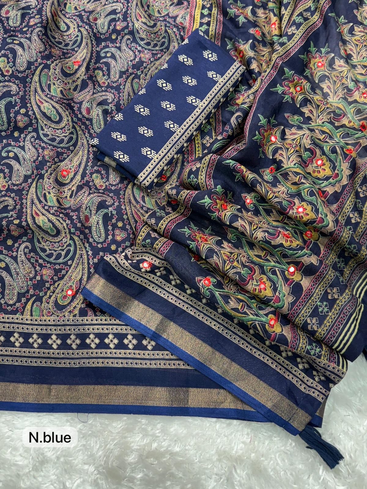 Unequalled Pure Mul Cotton Ajrakh Print With Mirror Work Fancy Designer Saree With Bucolic Blouse Piece