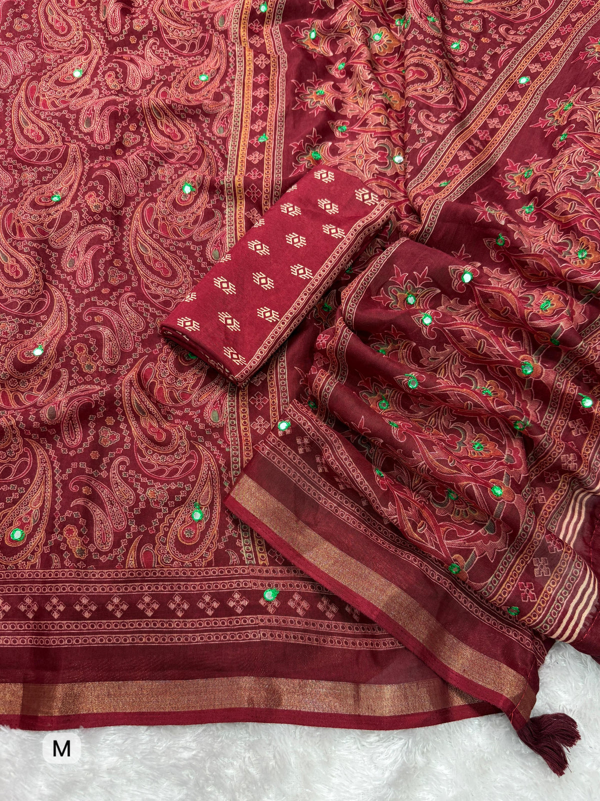 Unequalled Pure Mul Cotton Ajrakh Print With Mirror Work Fancy Designer Saree With Bucolic Blouse Piece