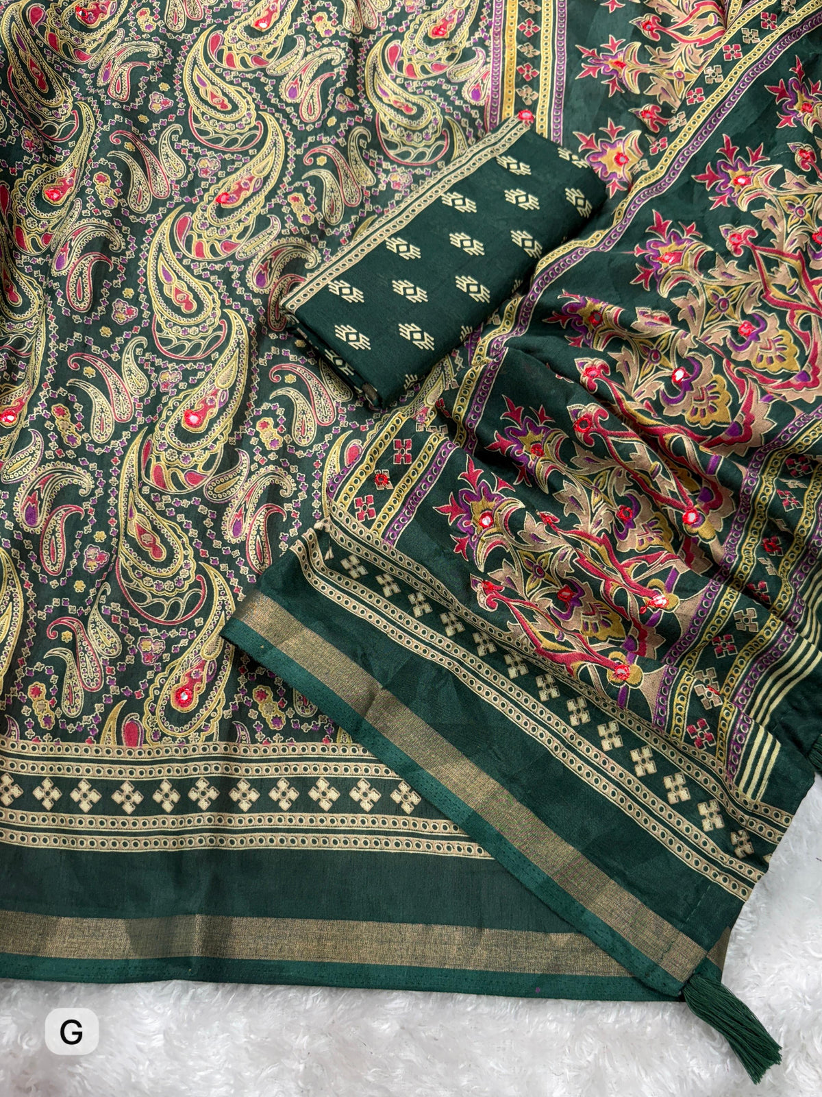 Unequalled Pure Mul Cotton Ajrakh Print With Mirror Work Fancy Designer Saree With Bucolic Blouse Piece