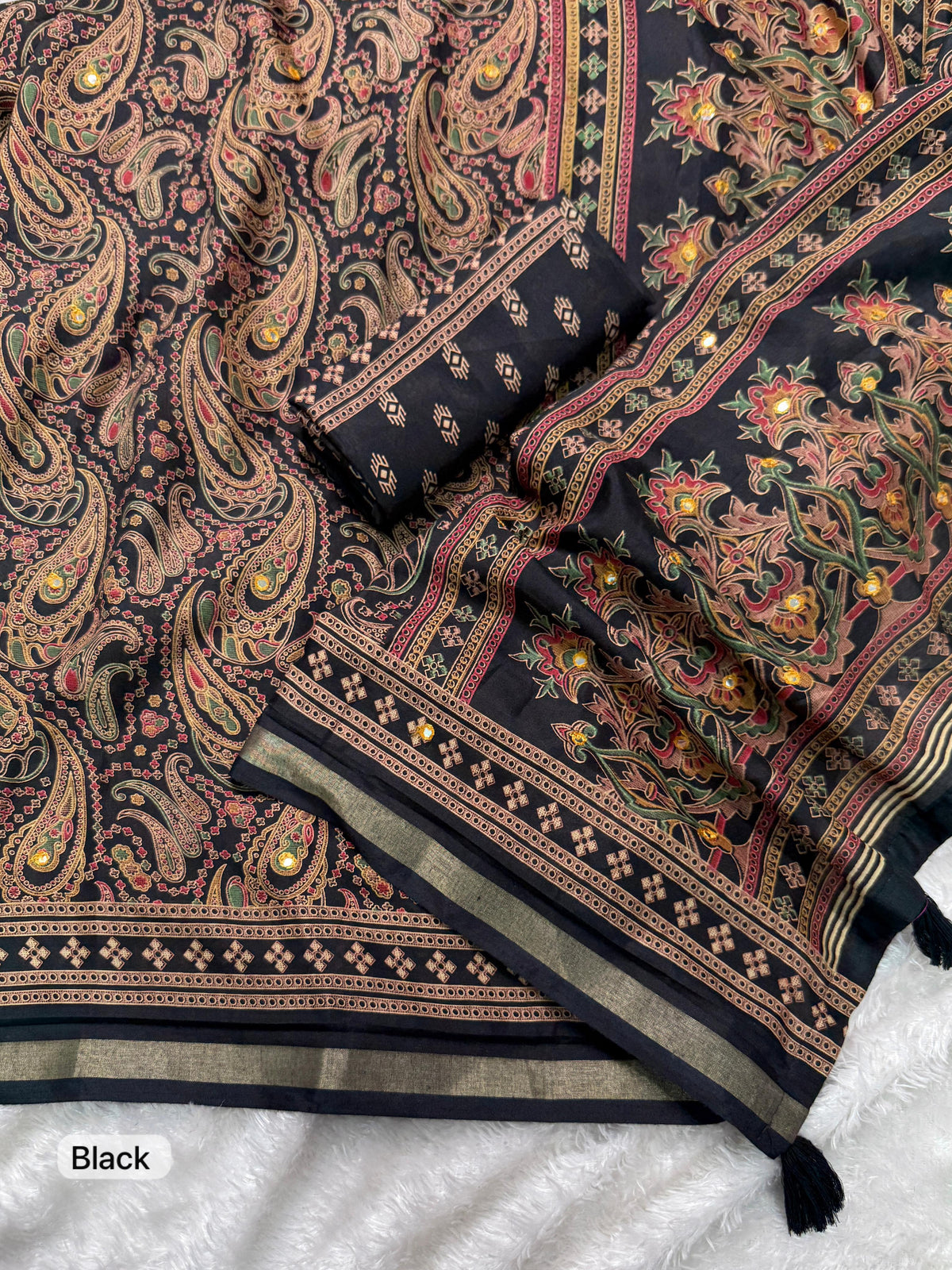 Unequalled Pure Mul Cotton Ajrakh Print With Mirror Work Fancy Designer Saree With Bucolic Blouse Piece