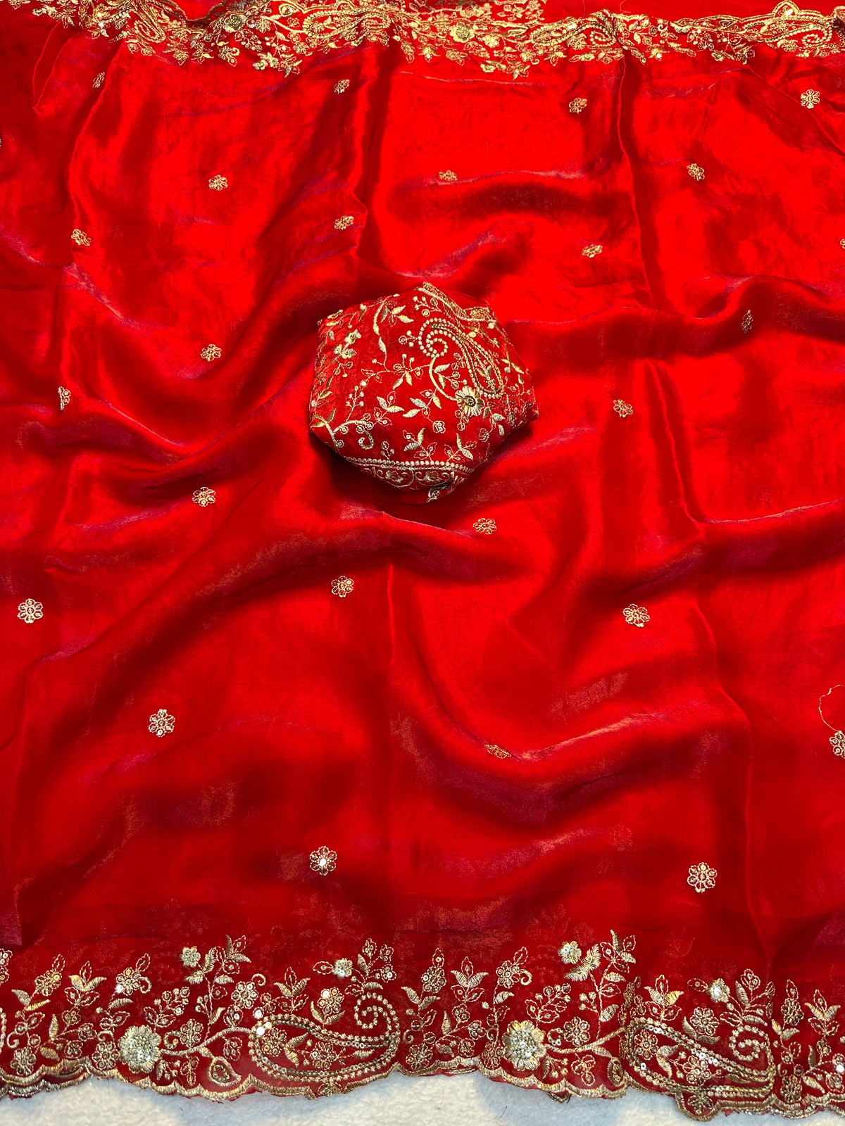 Admirable Wedding Wear Silk Heavy Embroidery n Aarco Work Fancy Designer Saree With Elegant Blouse Piece
