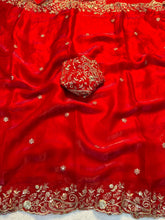 Load image into Gallery viewer, Admirable Wedding Wear Silk Heavy Embroidery n Aarco Work Fancy Designer Saree With Elegant Blouse Piece
