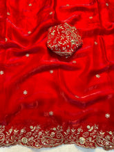 Load image into Gallery viewer, Admirable Wedding Wear Silk Heavy Embroidery n Aarco Work Fancy Designer Saree With Elegant Blouse Piece
