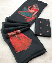 Load image into Gallery viewer, New Partywear Weightless Chiffon With Kalamkari Print n Siroski Work Fancy Designer Saree
