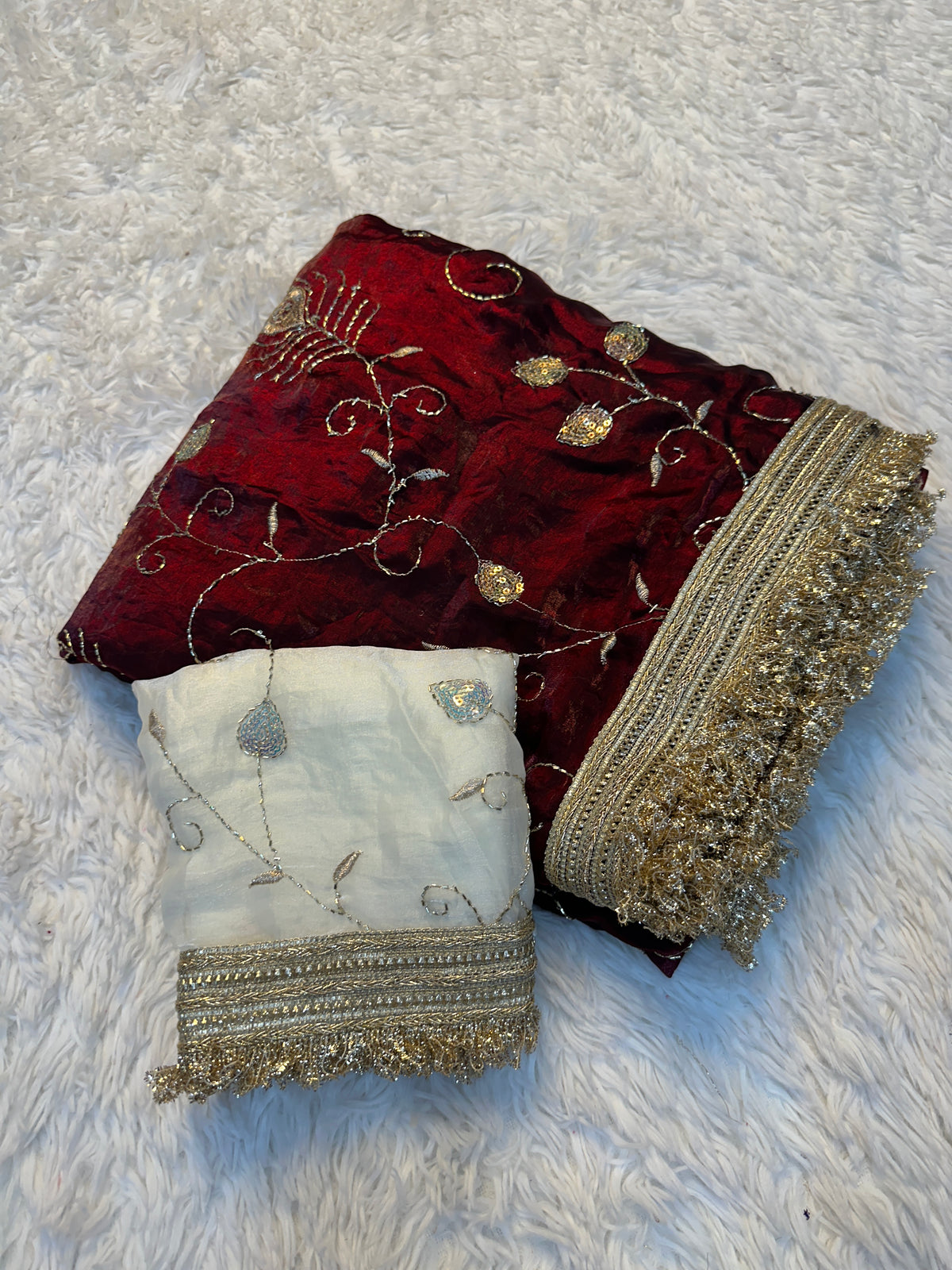 Gratifying Party Wear Silk Embroidery n Sequence Work Saree With Contrast Blouse Piece