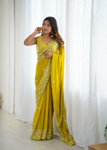 Load image into Gallery viewer, Opulent Party Wear Silk Georgette Thread Sequence Work Fancy Designer Saree With Unstitched Blouse
