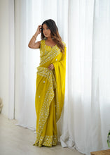 Load image into Gallery viewer, Opulent Party Wear Silk Georgette Thread Sequence Work Fancy Designer Saree With Unstitched Blouse
