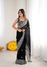 Load image into Gallery viewer, Opulent Party Wear Silk Georgette Thread Sequence Work Fancy Designer Saree With Unstitched Blouse
