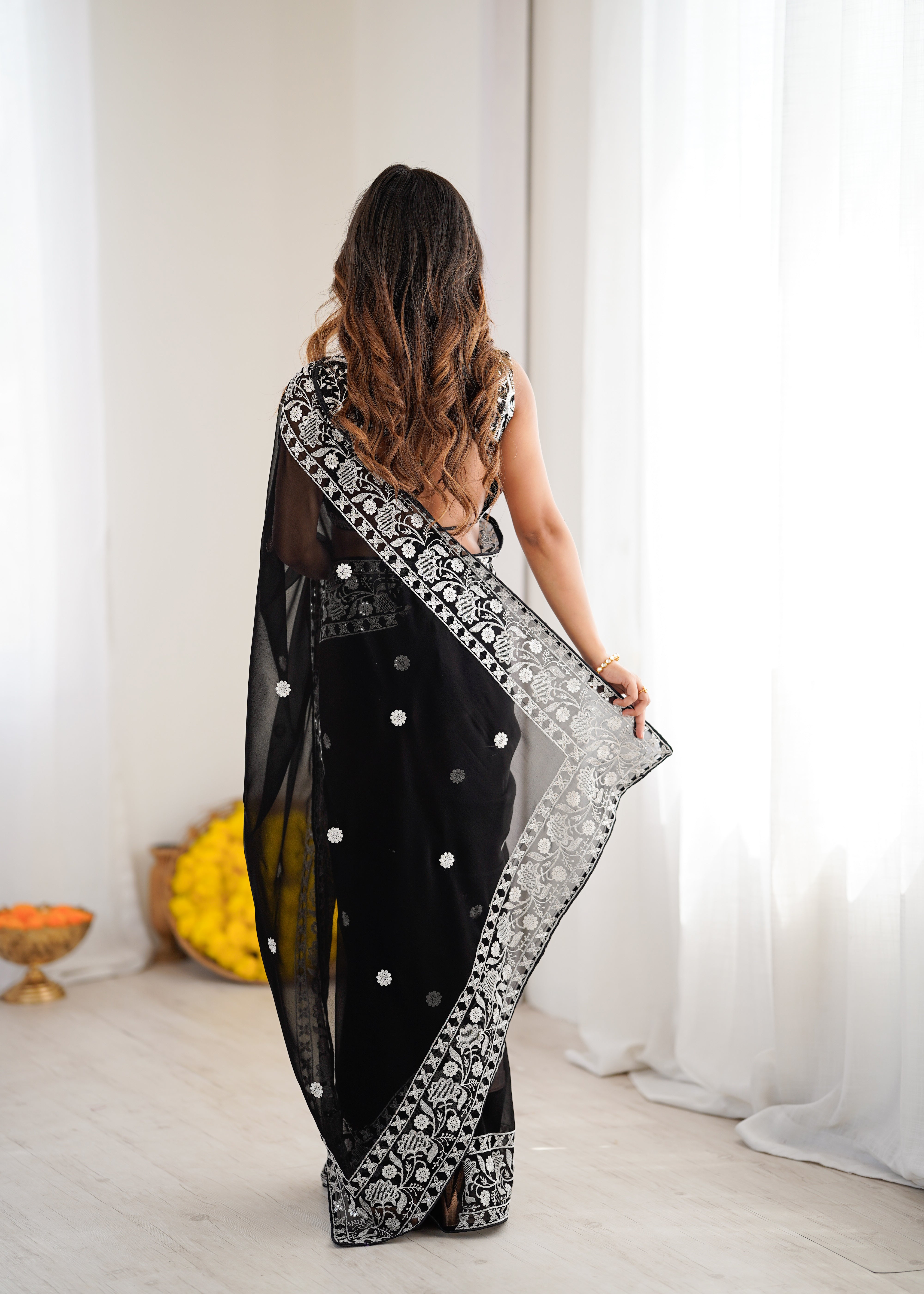 Opulent Party Wear Silk Georgette Thread Sequence Work Fancy Designer Saree With Unstitched Blouse