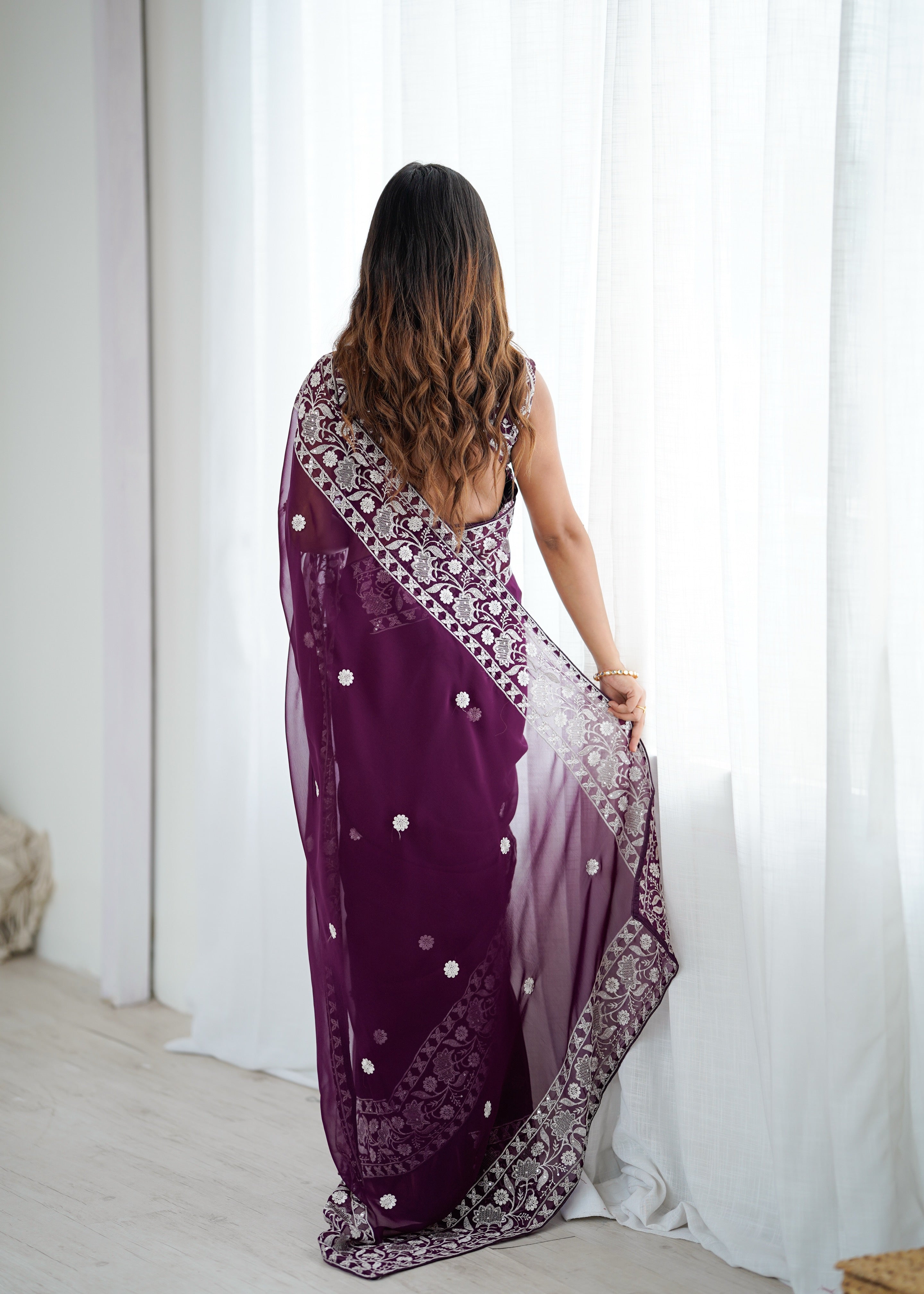 Opulent Party Wear Silk Georgette Thread Sequence Work Fancy Designer Saree With Unstitched Blouse