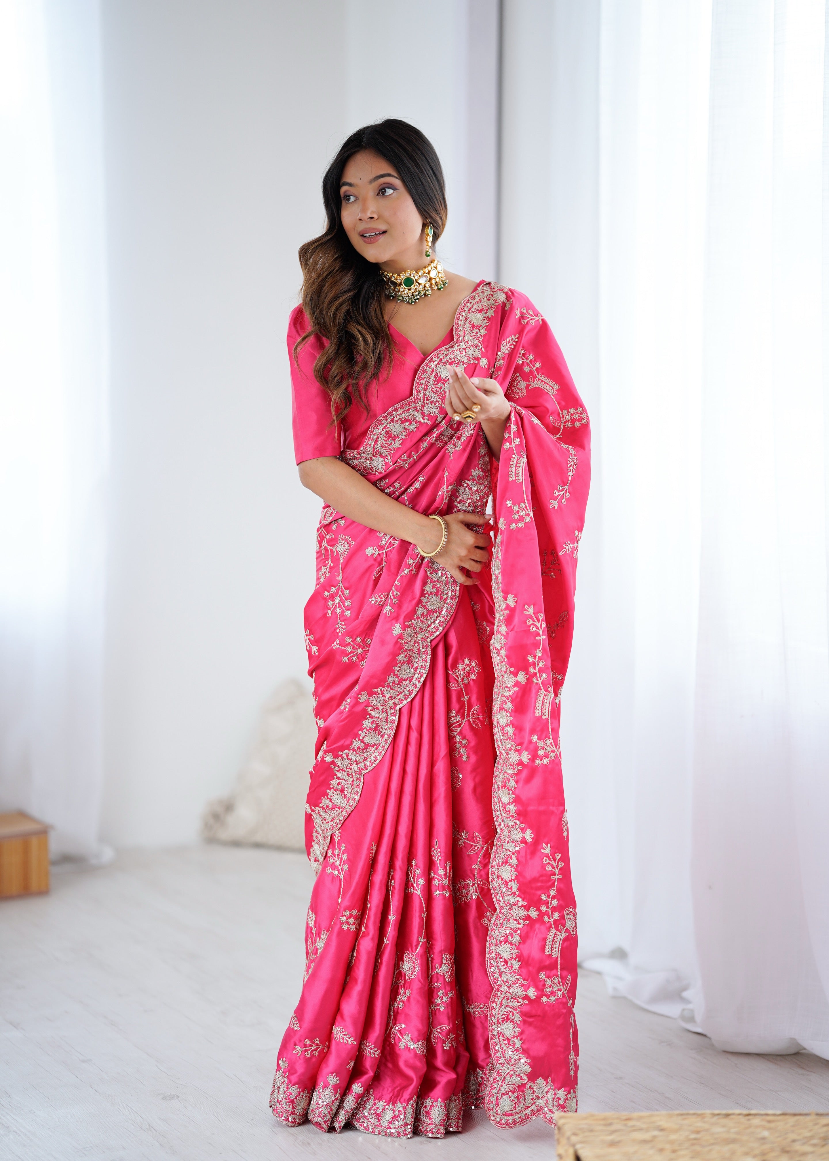 Graceful Festive Wear Silk Thread n Sequence Work Fancy Designer Saree With Blissful Unstitched Blouse