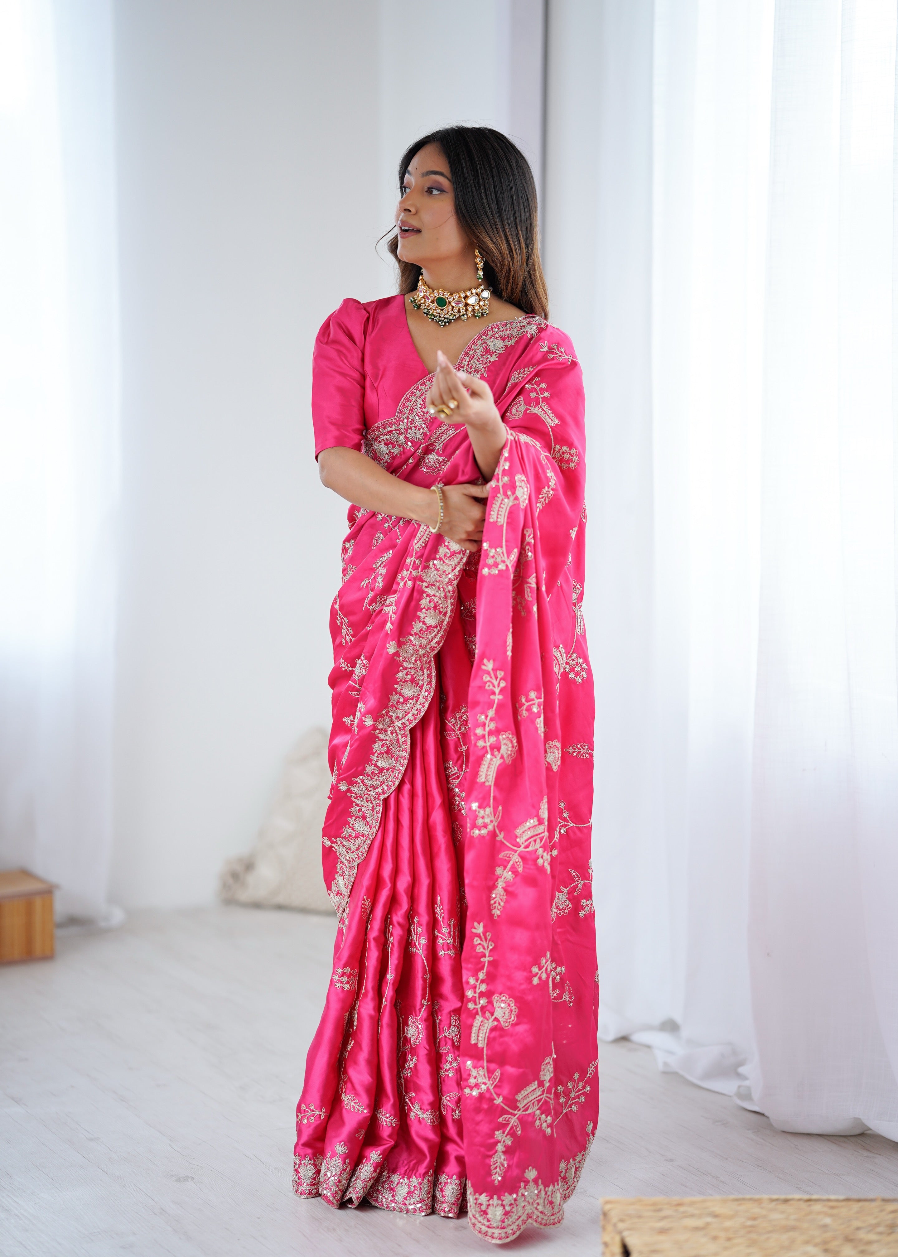 Graceful Festive Wear Silk Thread n Sequence Work Fancy Designer Saree With Blissful Unstitched Blouse