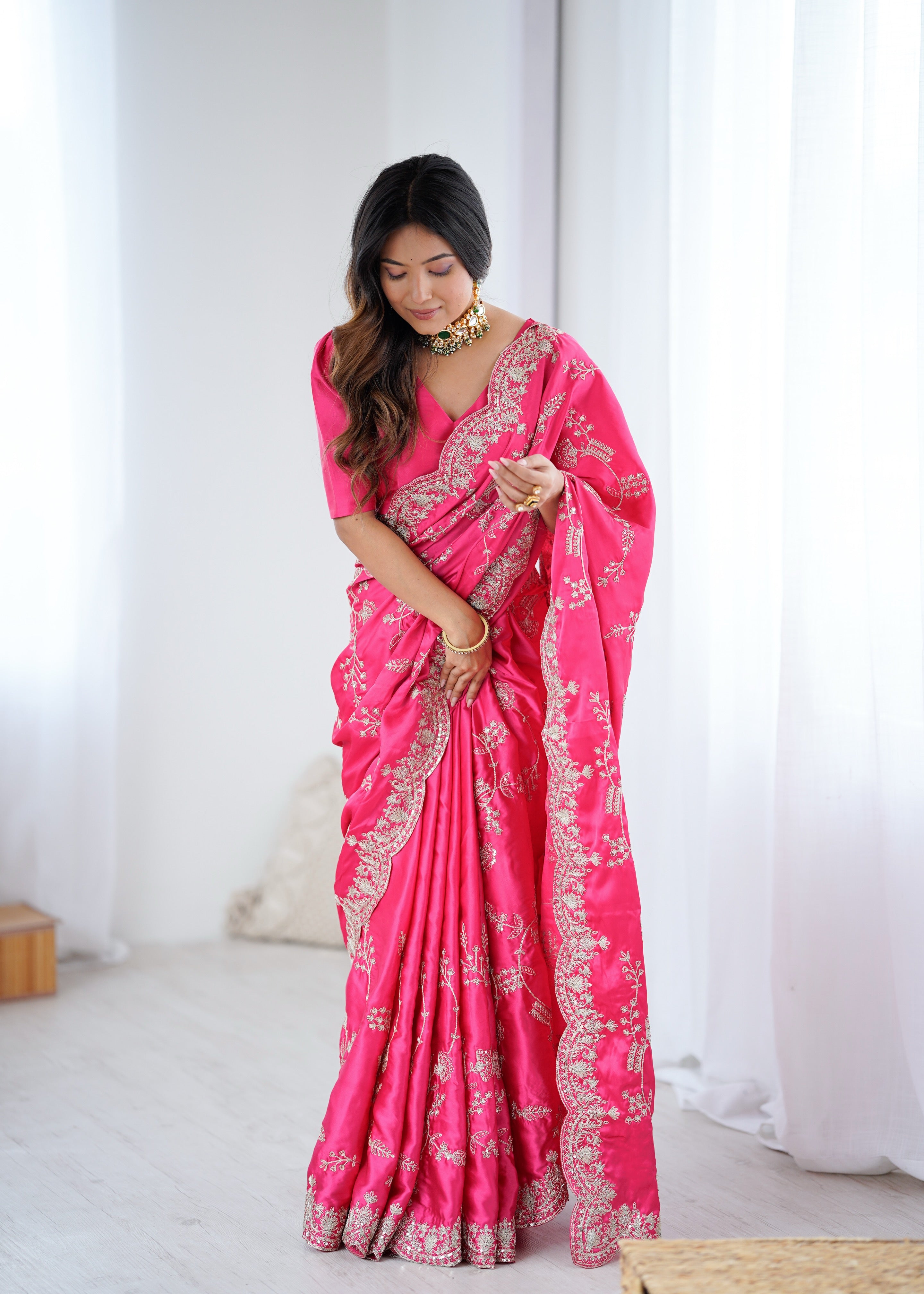 Graceful Festive Wear Silk Thread n Sequence Work Fancy Designer Saree With Blissful Unstitched Blouse