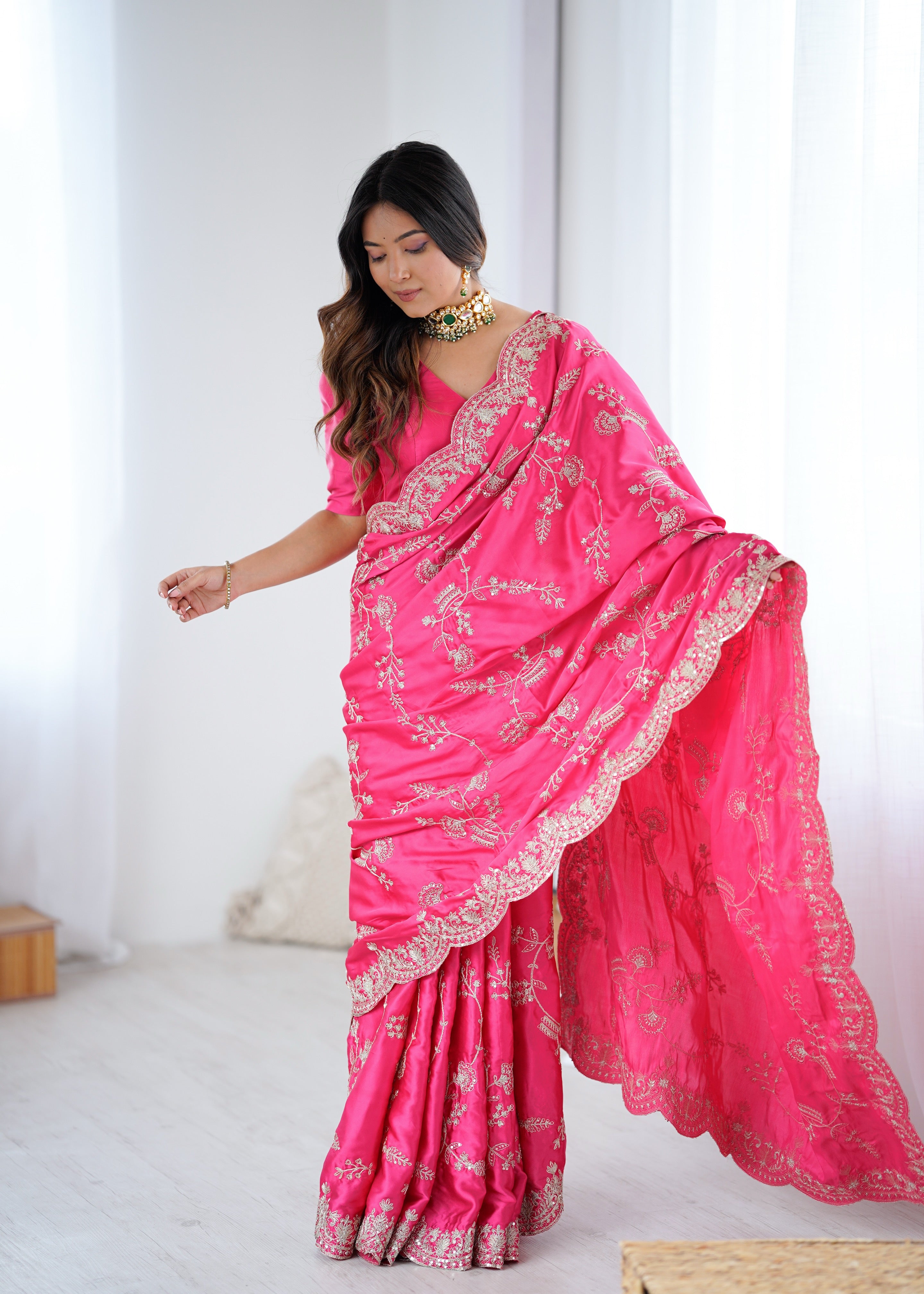 Graceful Festive Wear Silk Thread n Sequence Work Fancy Designer Saree With Blissful Unstitched Blouse