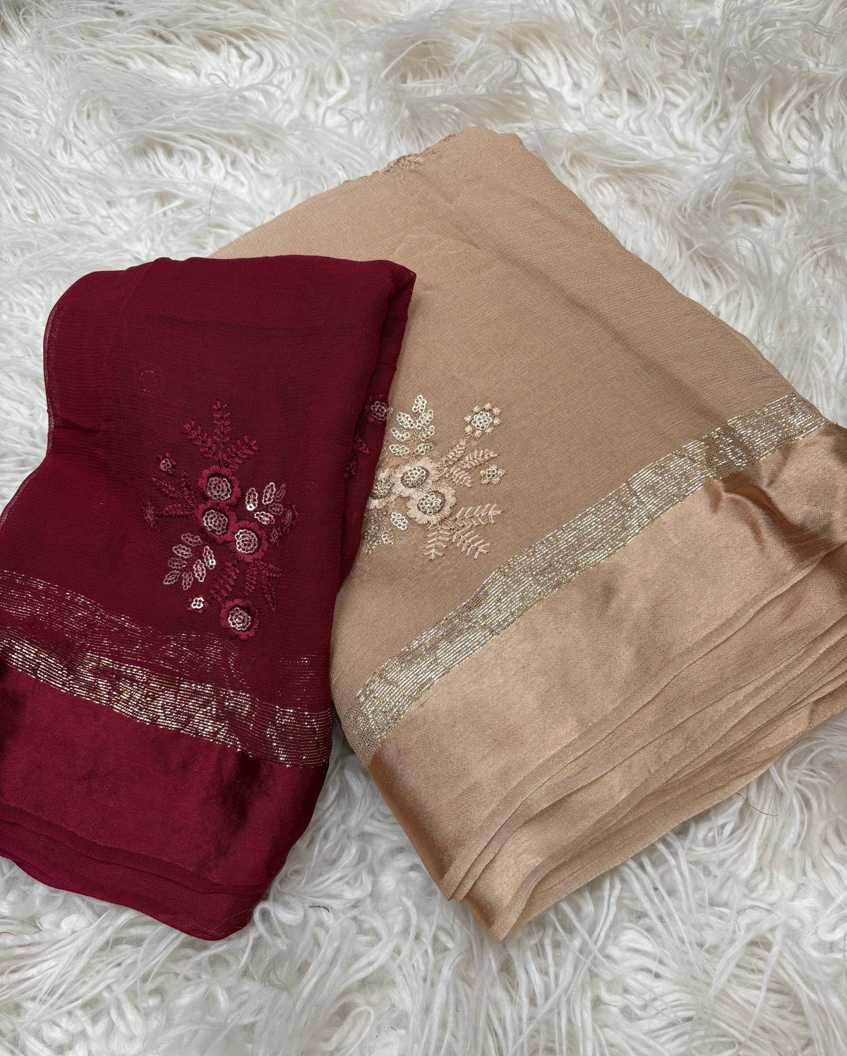 Glamorous Pure Viscose Georgette Fabric With Satin Border n Sequence Work Saree With Ravishing Blouse Piece