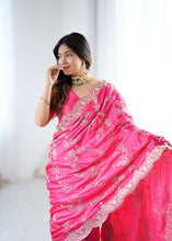 Load image into Gallery viewer, Graceful Festive Wear Silk Thread n Sequence Work Fancy Designer Saree With Blissful Unstitched Blouse
