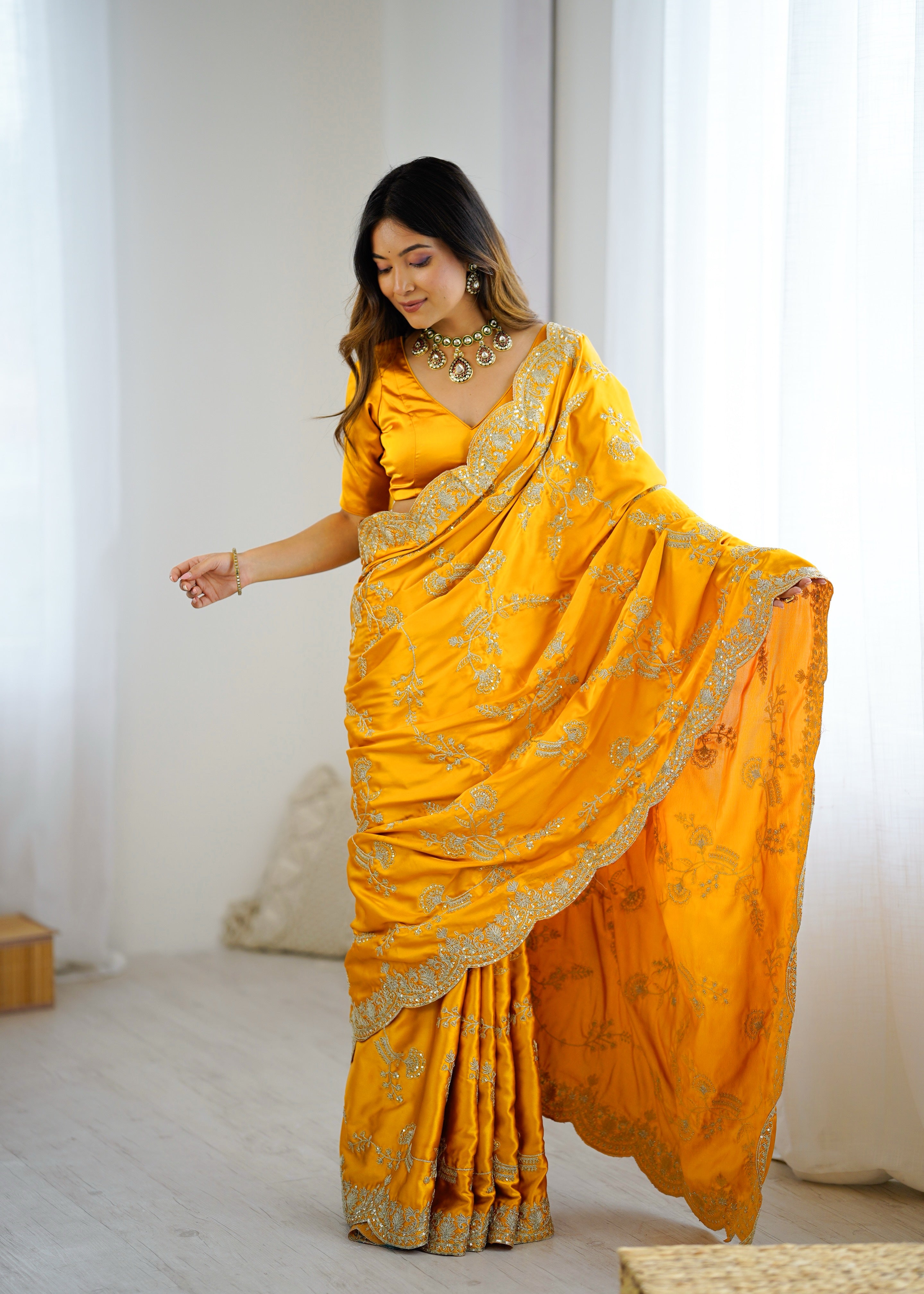 Graceful Festive Wear Silk Thread n Sequence Work Fancy Designer Saree With Blissful Unstitched Blouse