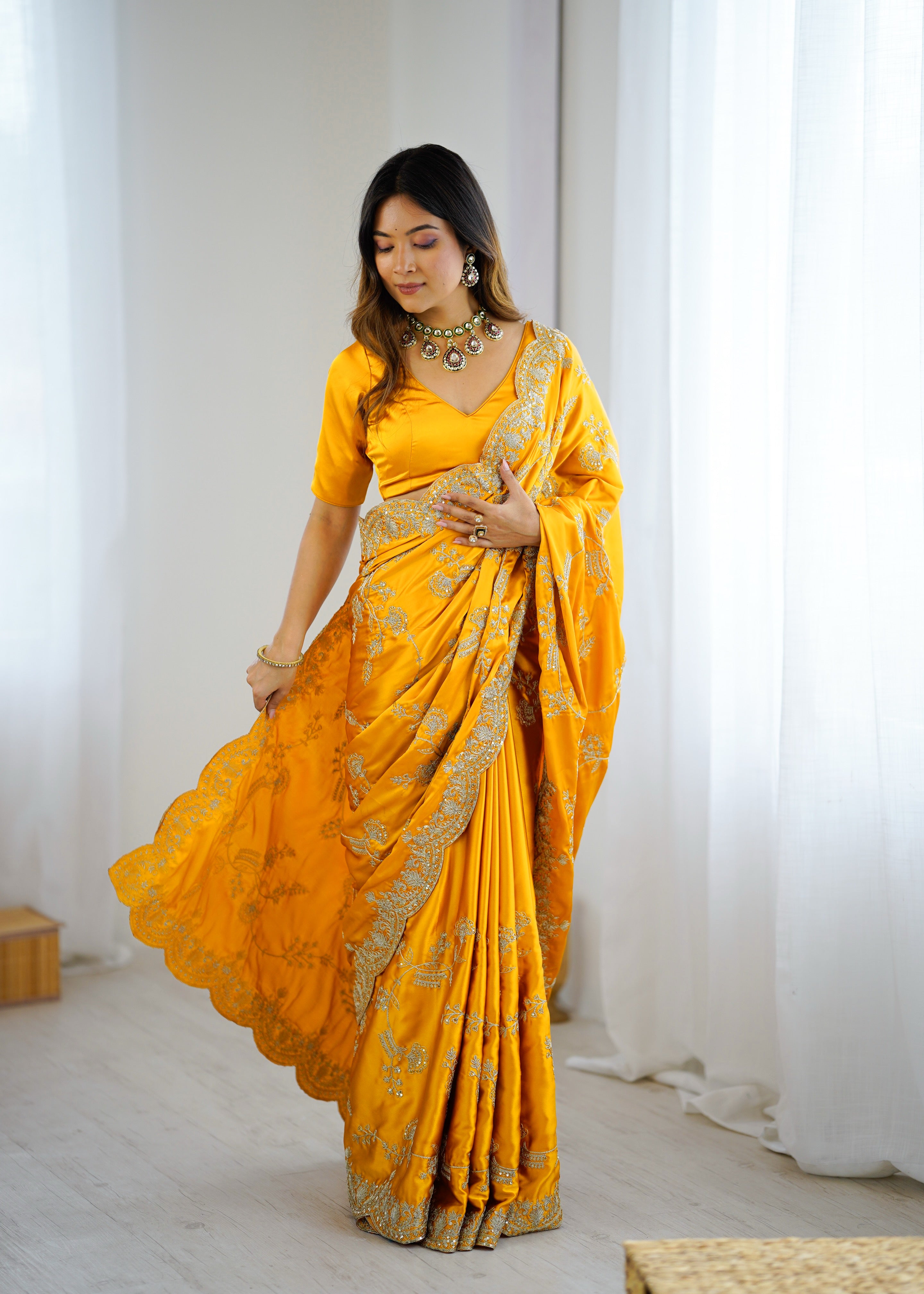 Graceful Festive Wear Silk Thread n Sequence Work Fancy Designer Saree With Blissful Unstitched Blouse