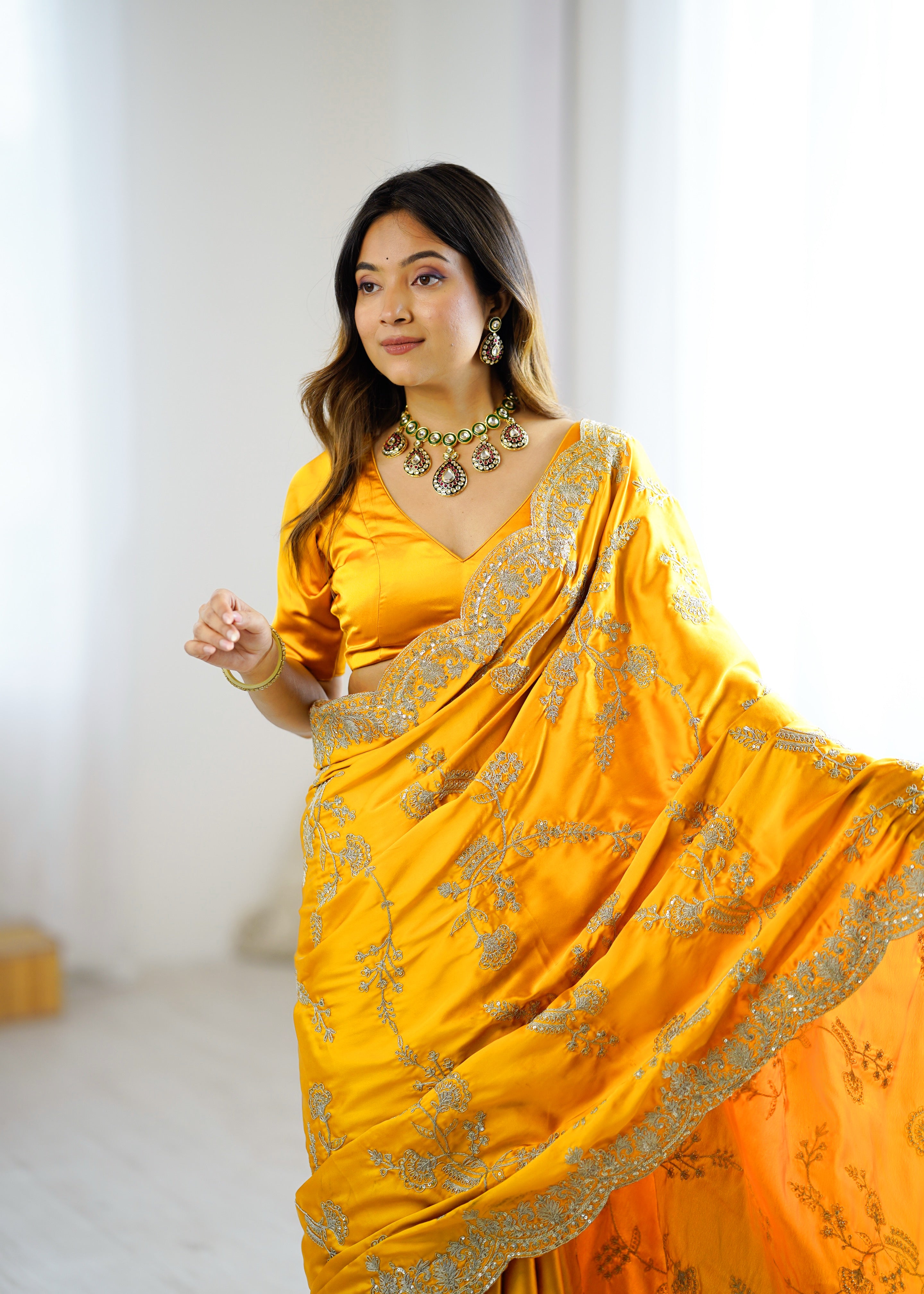 Graceful Festive Wear Silk Thread n Sequence Work Fancy Designer Saree With Blissful Unstitched Blouse