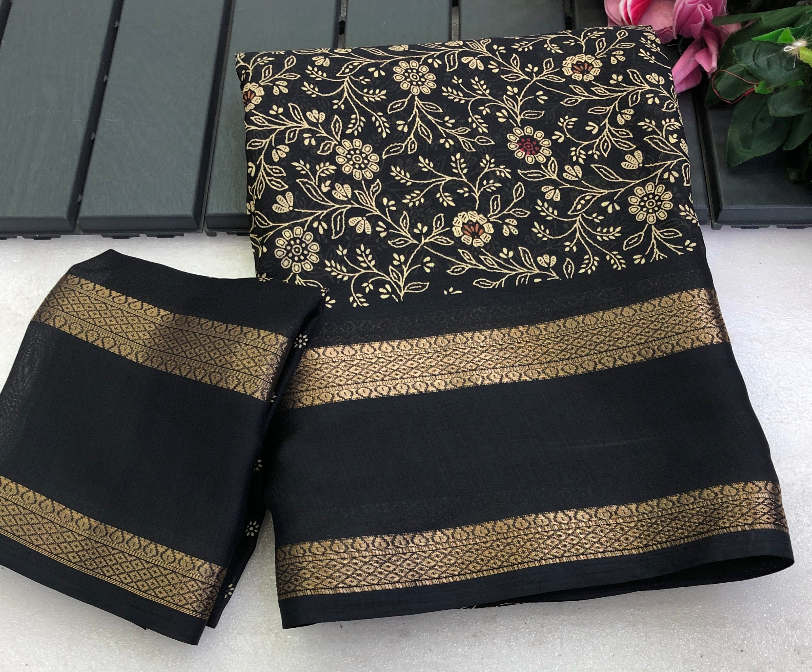 Gratifying Festive Wear Chiffon Print Work n Weaving Border Fancy Designer Saree With Blouse Piece