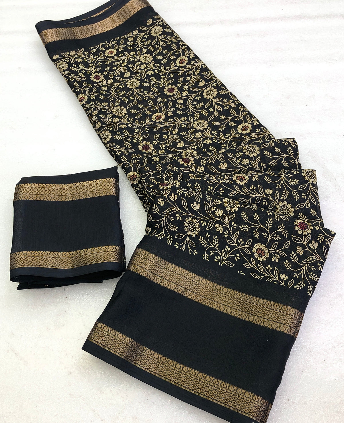 Gratifying Festive Wear Chiffon Print Work n Weaving Border Fancy Designer Saree With Blouse Piece