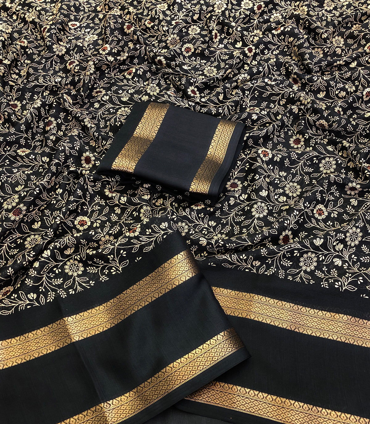 Gratifying Festive Wear Chiffon Print Work n Weaving Border Fancy Designer Saree With Blouse Piece