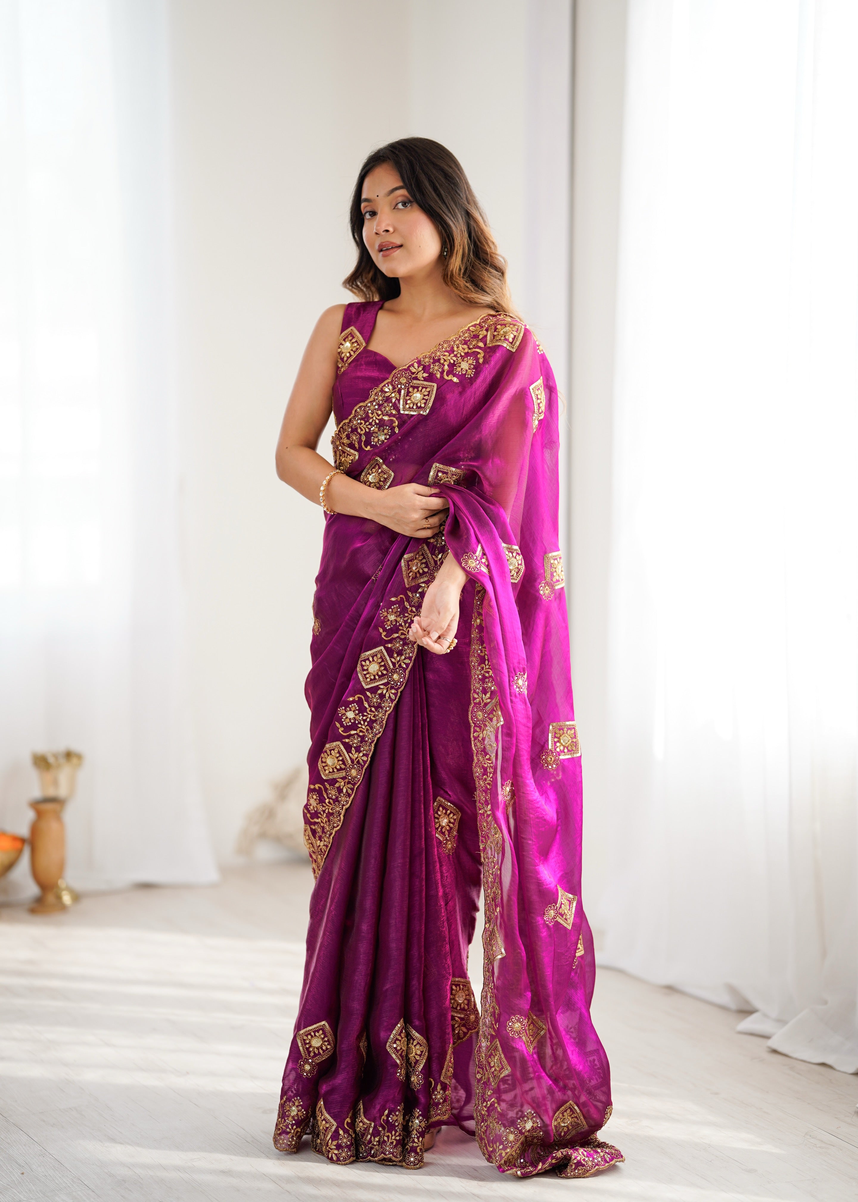Prettiest Wedding Wear Silk Thread With Sequence Work Fancy Designer Saree With Unstitched Blouse