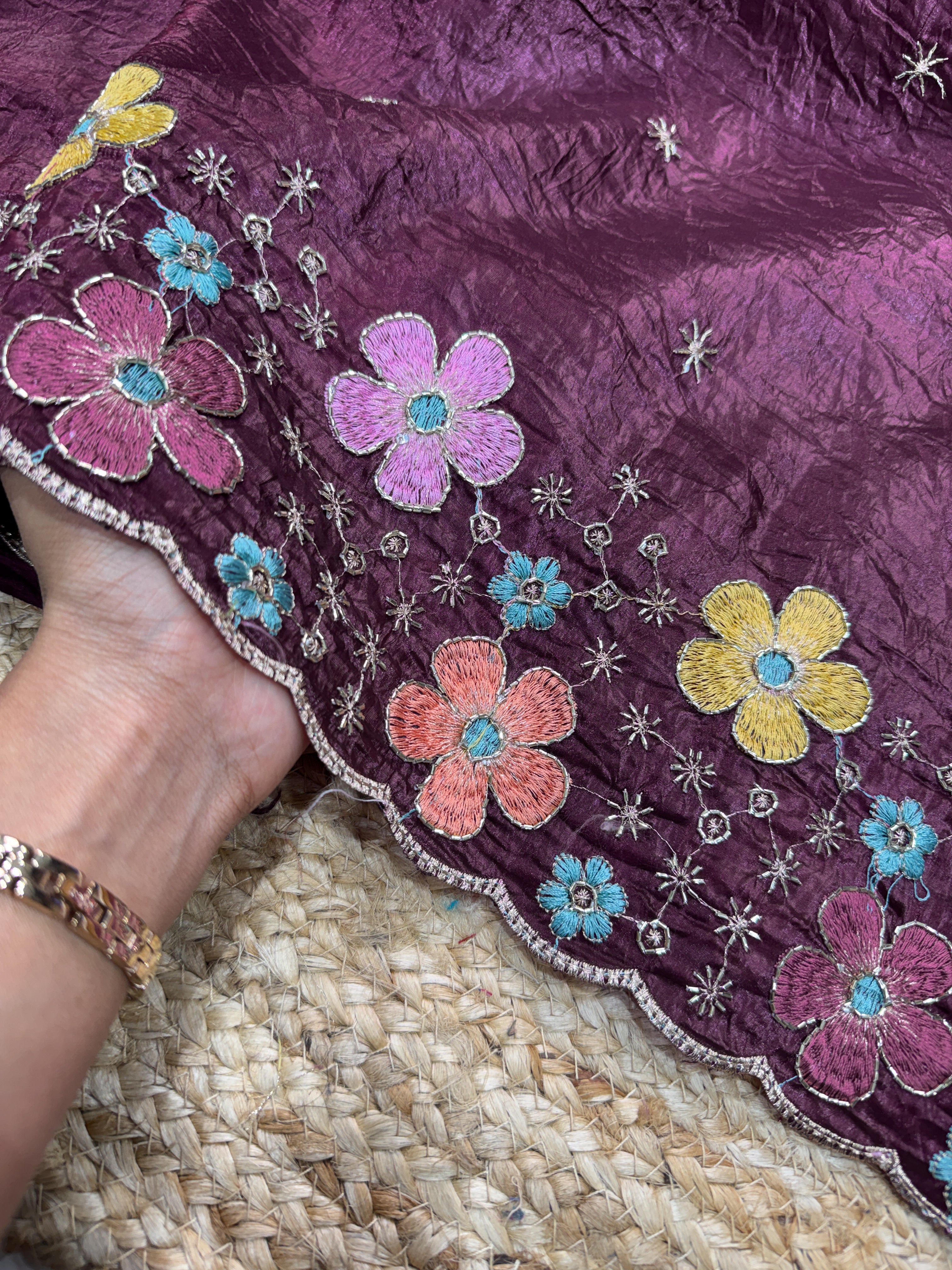 Sumptuous Sufi Silk Crush Thread n Sequence Beads Work Fancy Designer Saree With Exquisite Blouse Piece