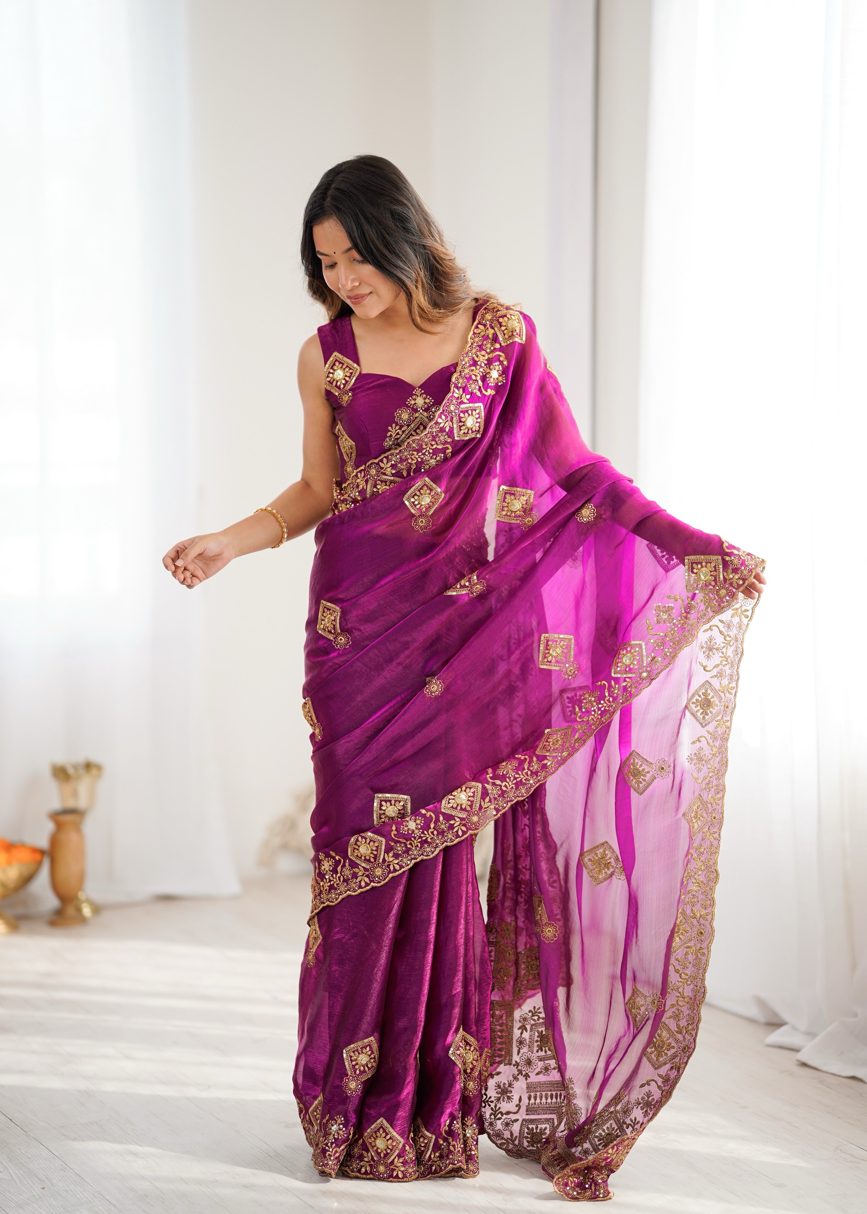 Prettiest Wedding Wear Silk Thread With Sequence Work Fancy Designer Saree With Unstitched Blouse