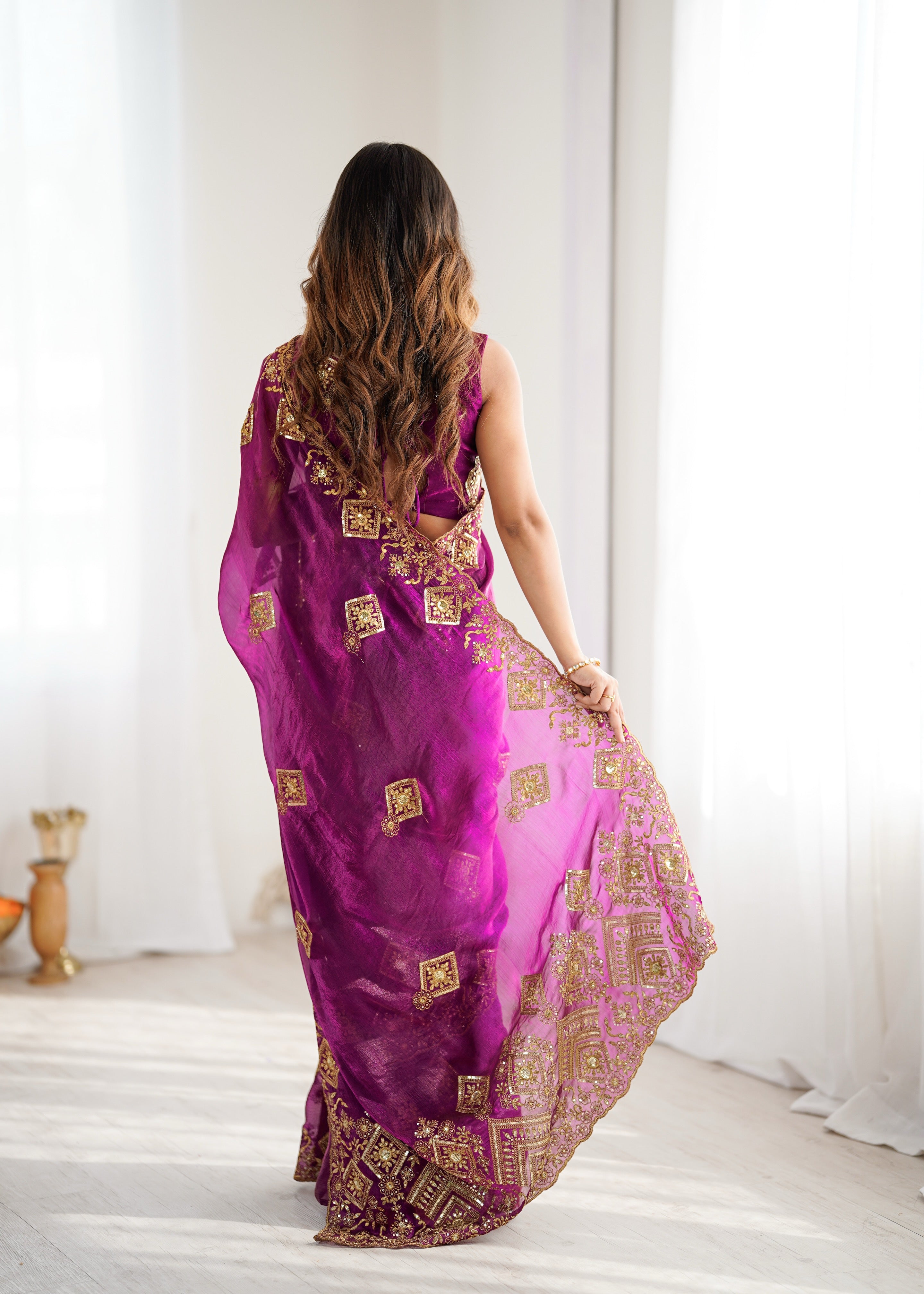 Prettiest Wedding Wear Silk Thread With Sequence Work Fancy Designer Saree With Unstitched Blouse