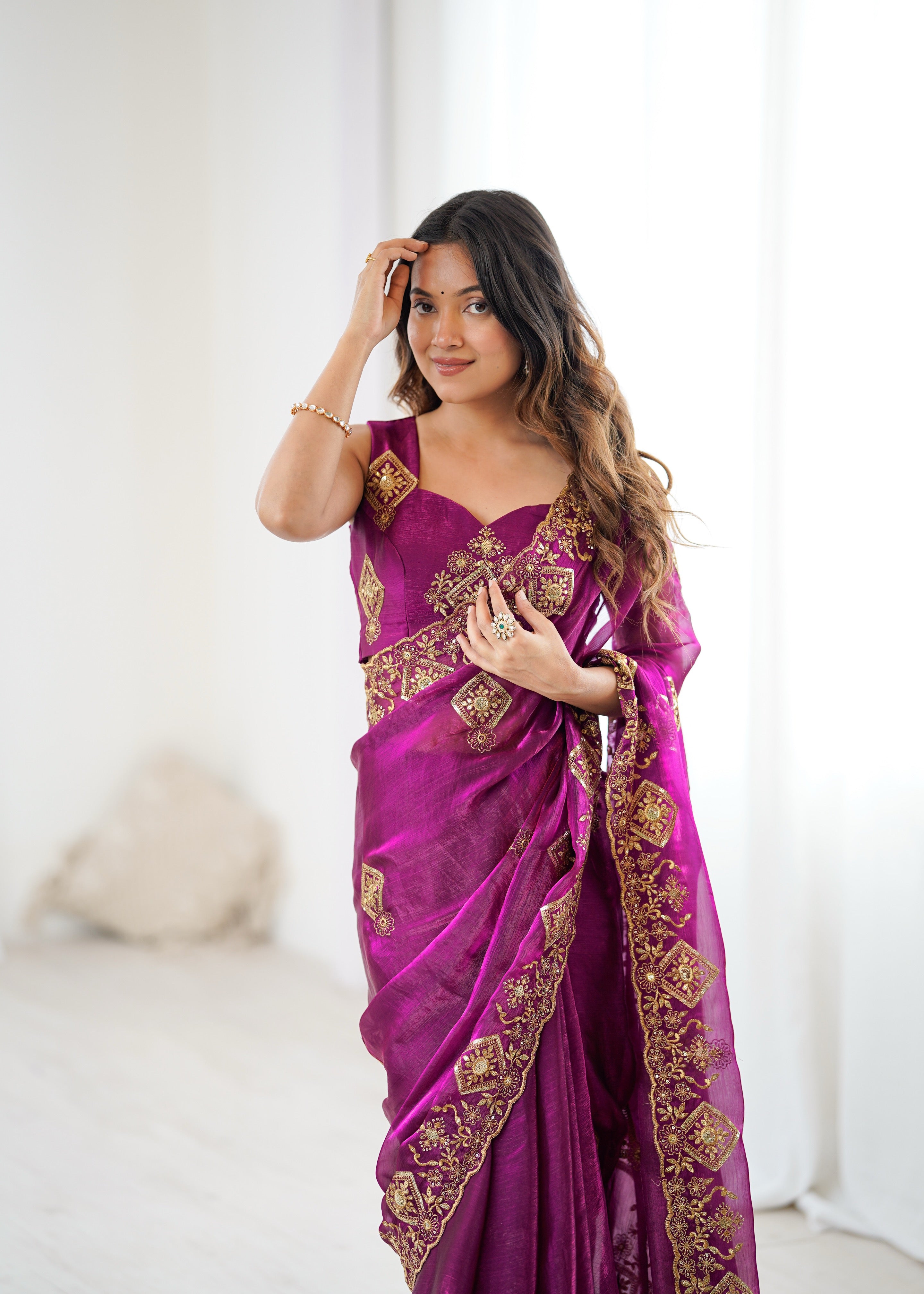 Prettiest Wedding Wear Silk Thread With Sequence Work Fancy Designer Saree With Unstitched Blouse