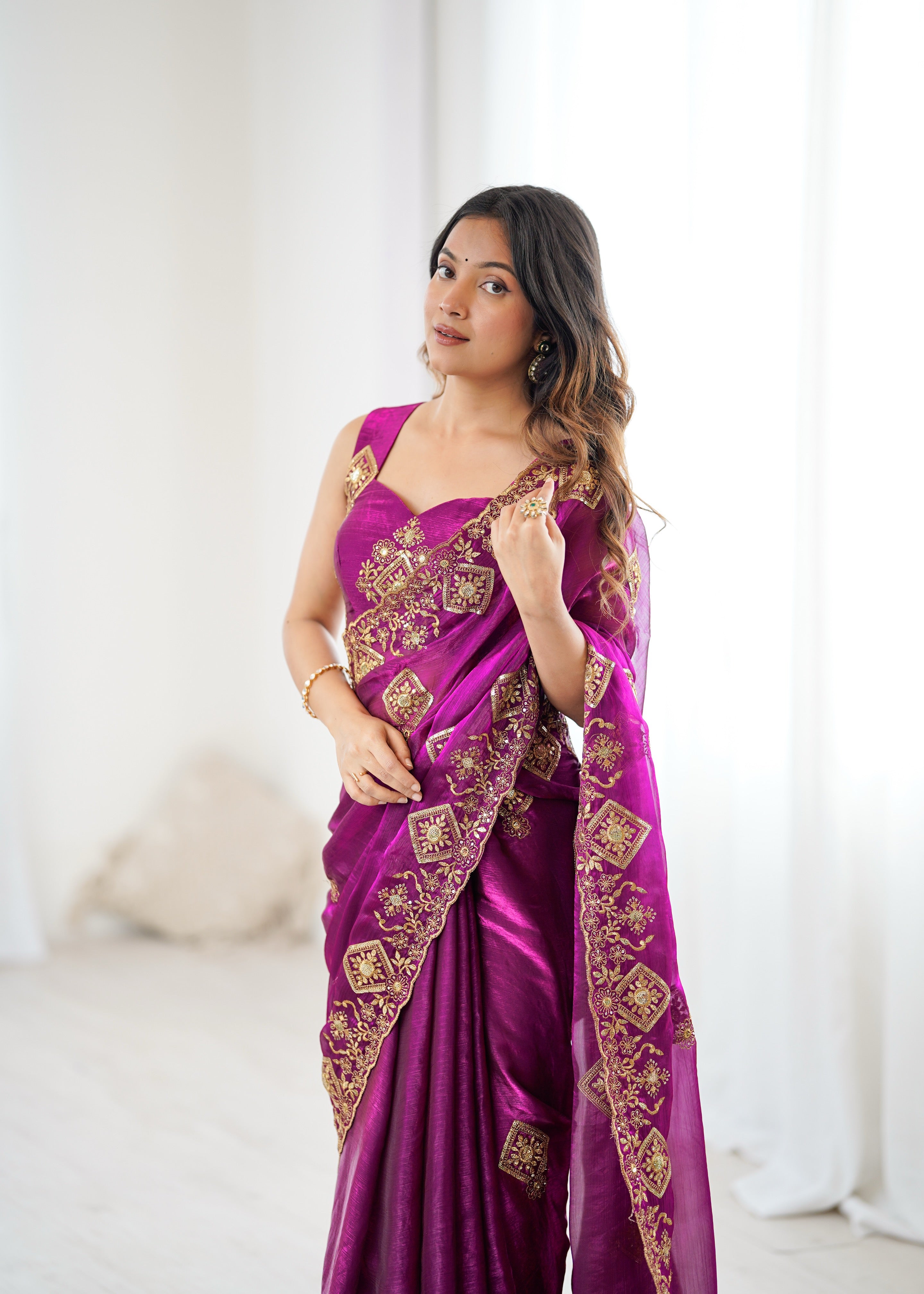 Prettiest Wedding Wear Silk Thread With Sequence Work Fancy Designer Saree With Unstitched Blouse