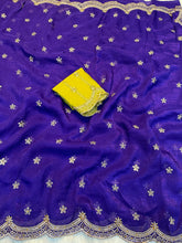 Load image into Gallery viewer, Charismatic Function Wear Soft Crunchy Silk Embroidery n Stone Work Saree With Contrast Blouse Piece
