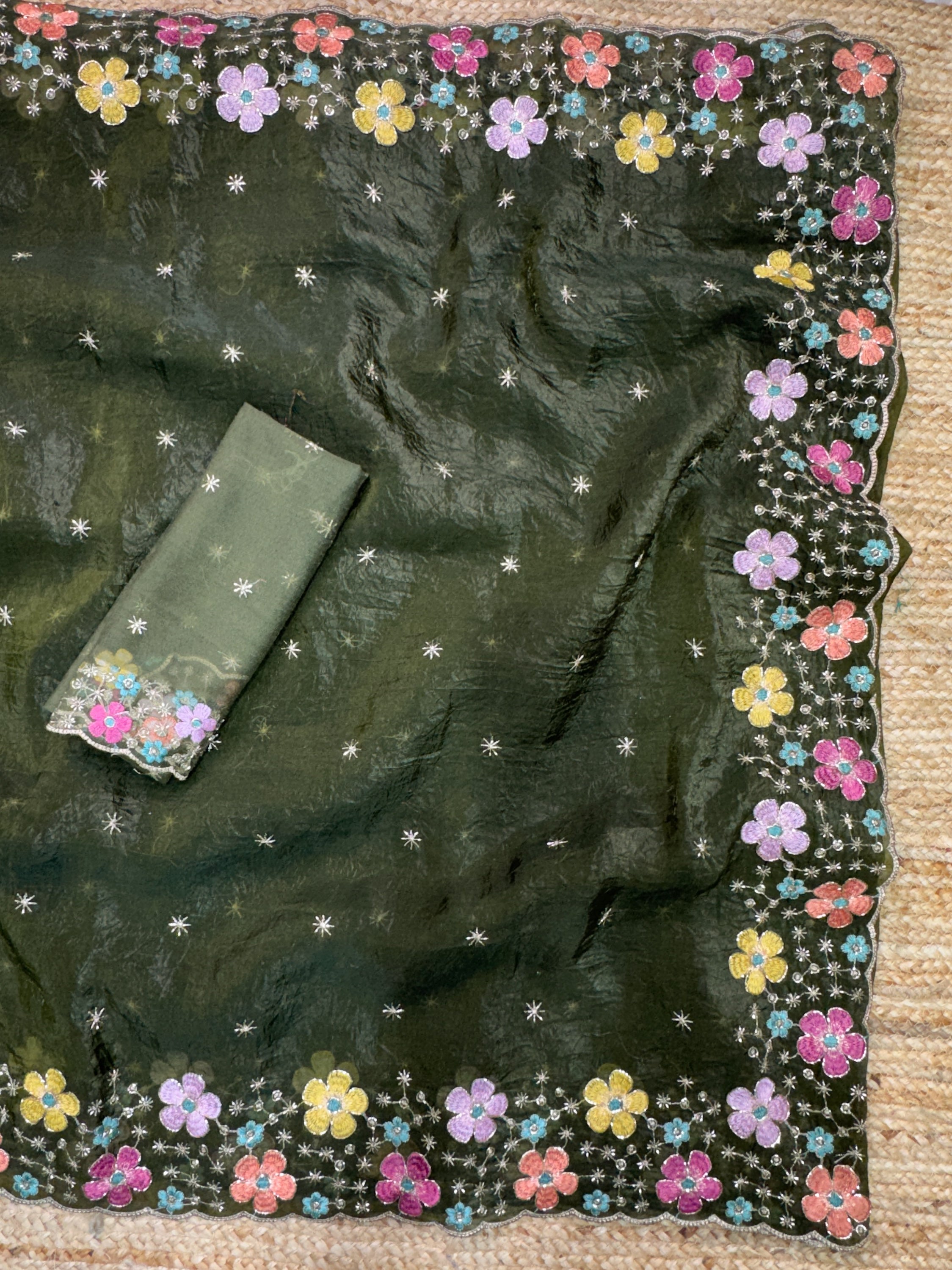 Sumptuous Sufi Silk Crush Thread n Sequence Beads Work Fancy Designer Saree With Exquisite Blouse Piece