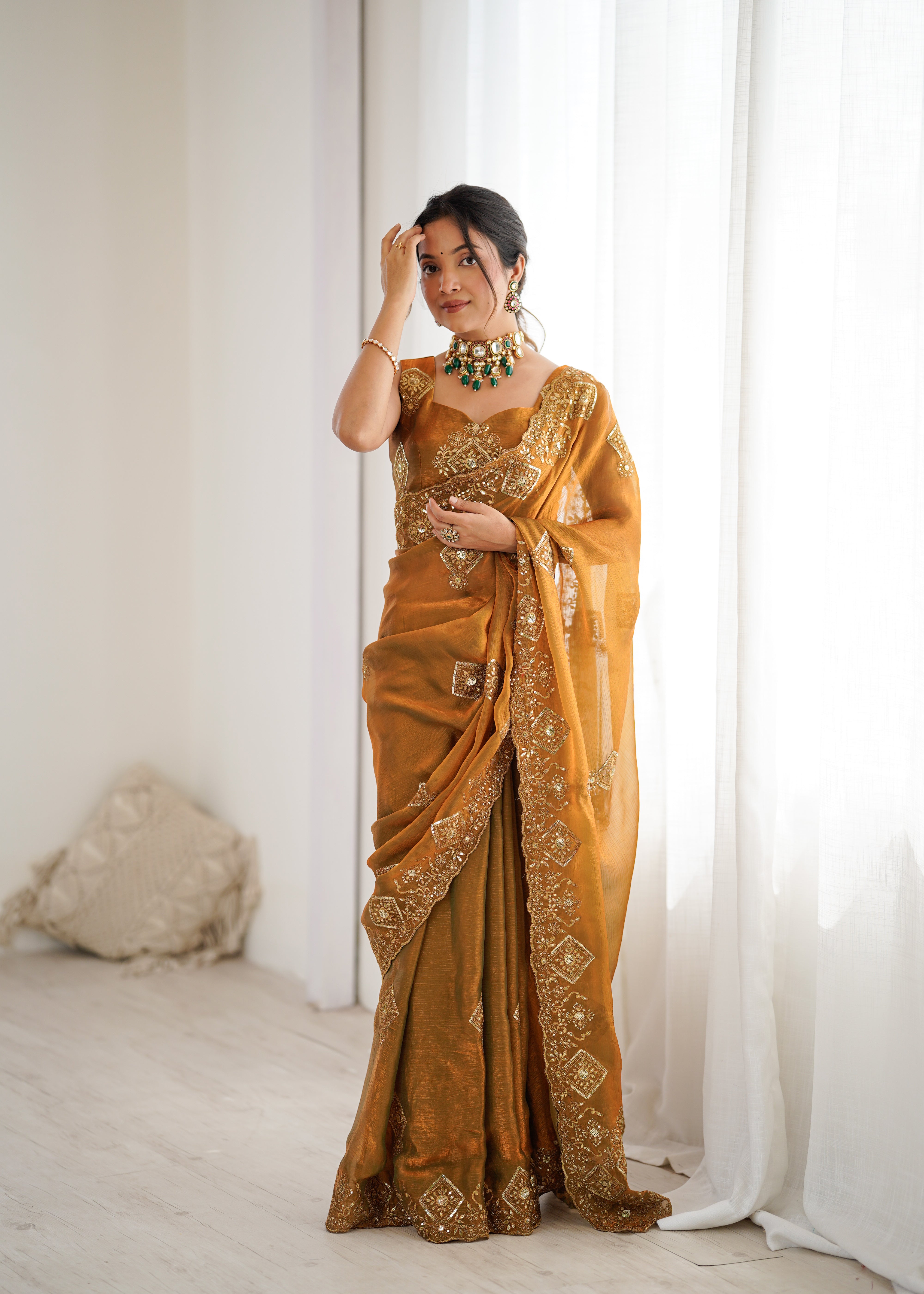 Prettiest Wedding Wear Silk Thread With Sequence Work Fancy Designer Saree With Unstitched Blouse