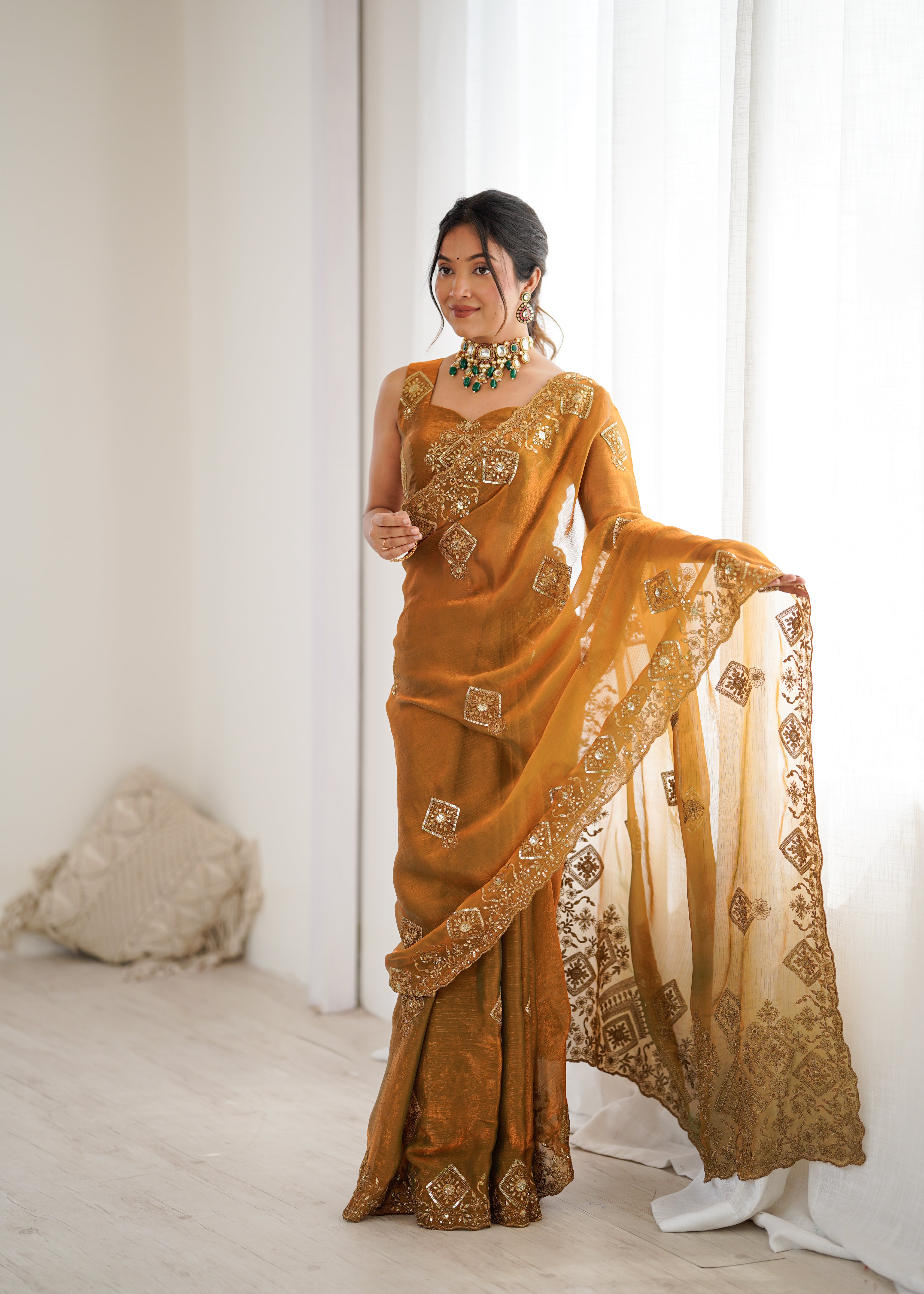 Prettiest Wedding Wear Silk Thread With Sequence Work Fancy Designer Saree With Unstitched Blouse