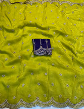 Load image into Gallery viewer, Charismatic Function Wear Soft Crunchy Silk Embroidery n Stone Work Saree With Contrast Blouse Piece
