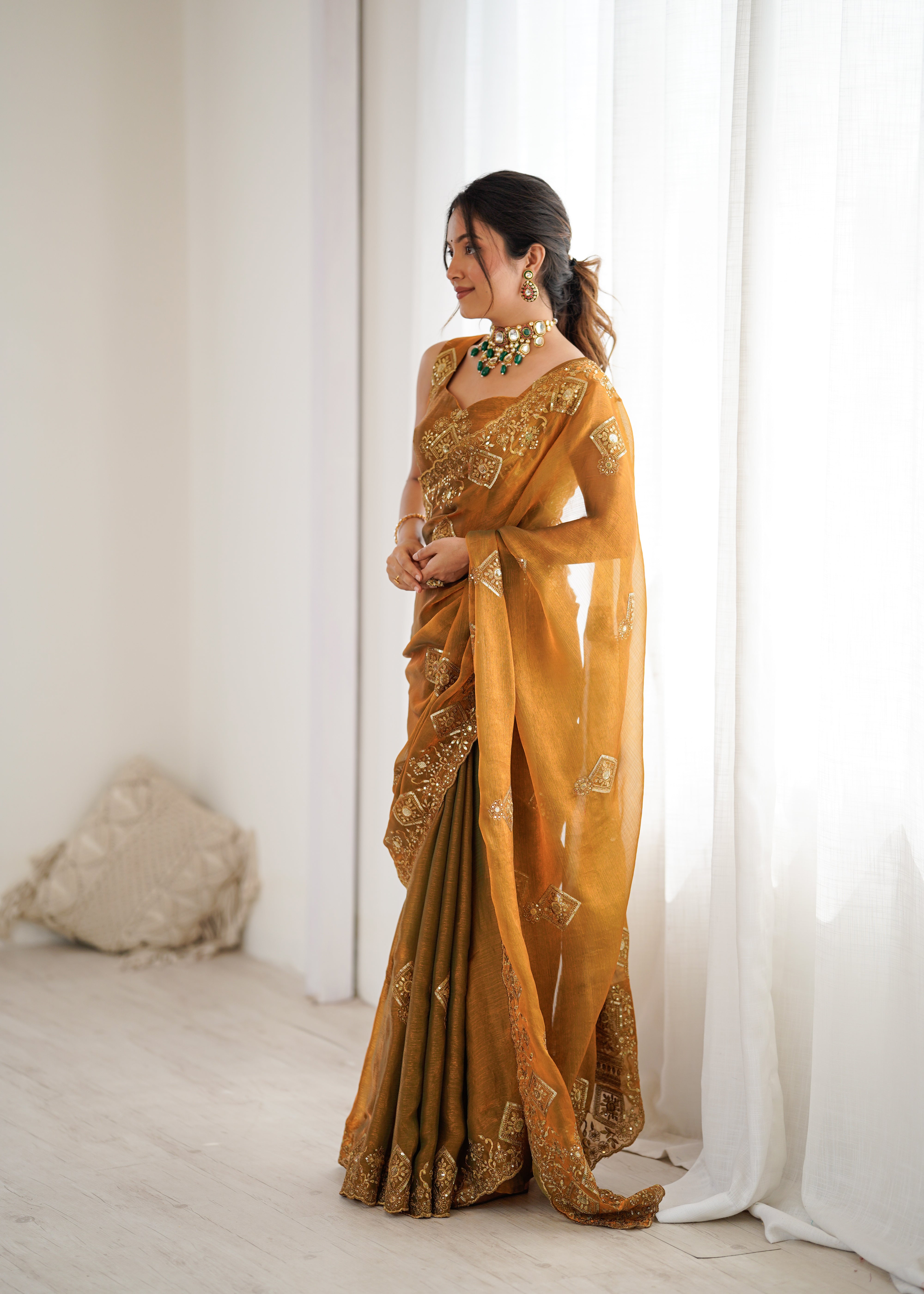 Prettiest Wedding Wear Silk Thread With Sequence Work Fancy Designer Saree With Unstitched Blouse