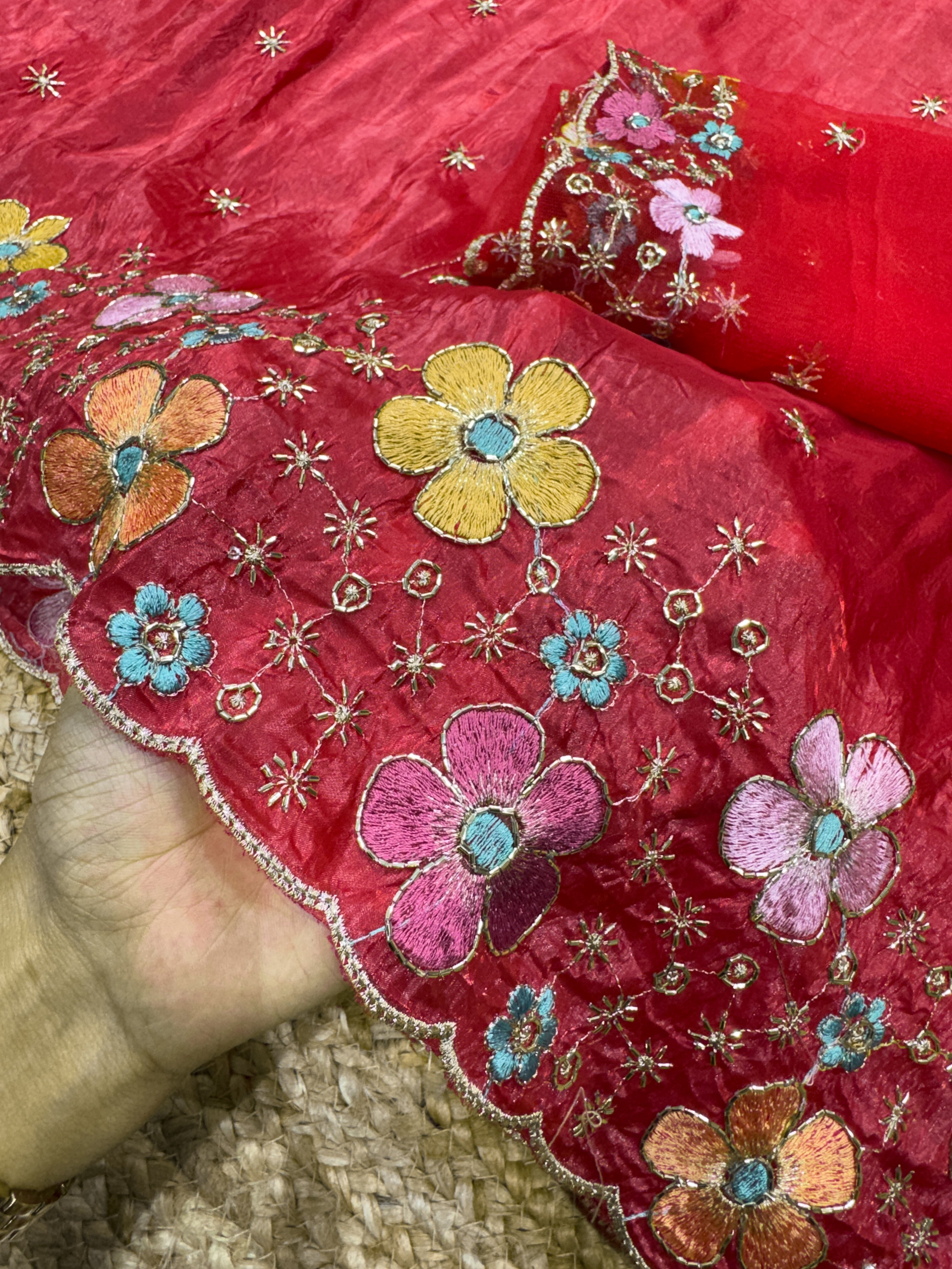 Sumptuous Sufi Silk Crush Thread n Sequence Beads Work Fancy Designer Saree With Exquisite Blouse Piece