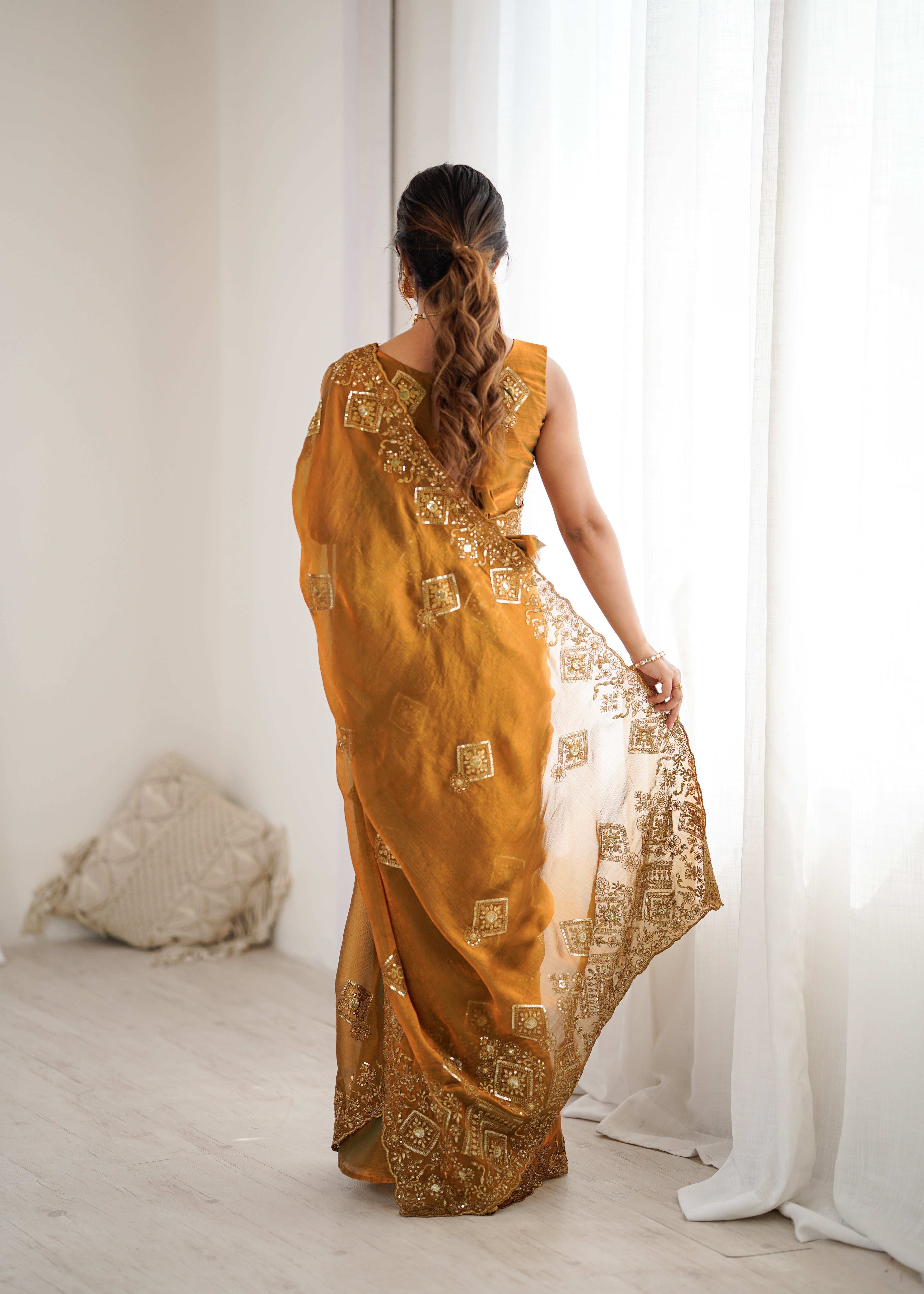 Prettiest Wedding Wear Silk Thread With Sequence Work Fancy Designer Saree With Unstitched Blouse