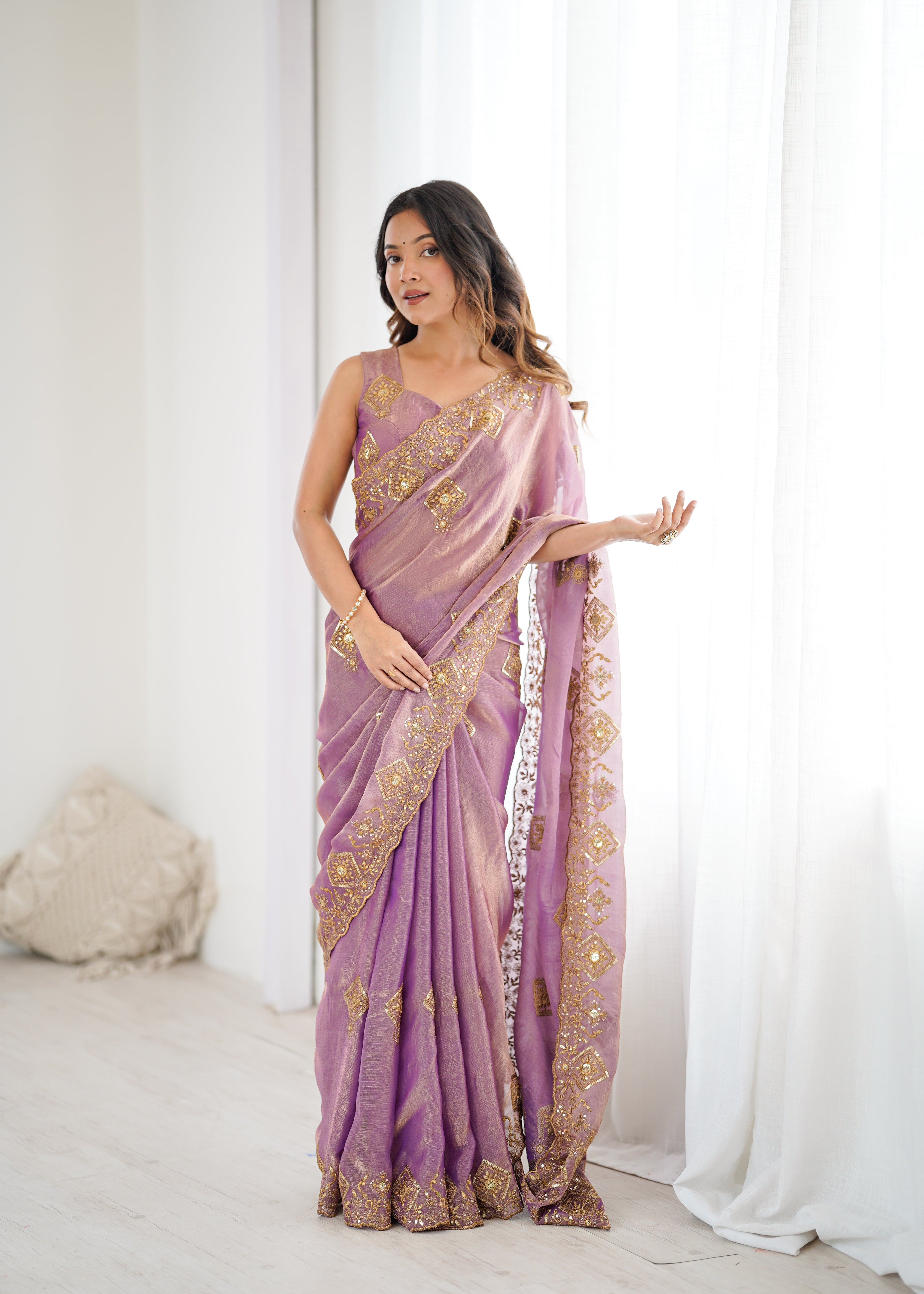 Prettiest Wedding Wear Silk Thread With Sequence Work Fancy Designer Saree With Unstitched Blouse