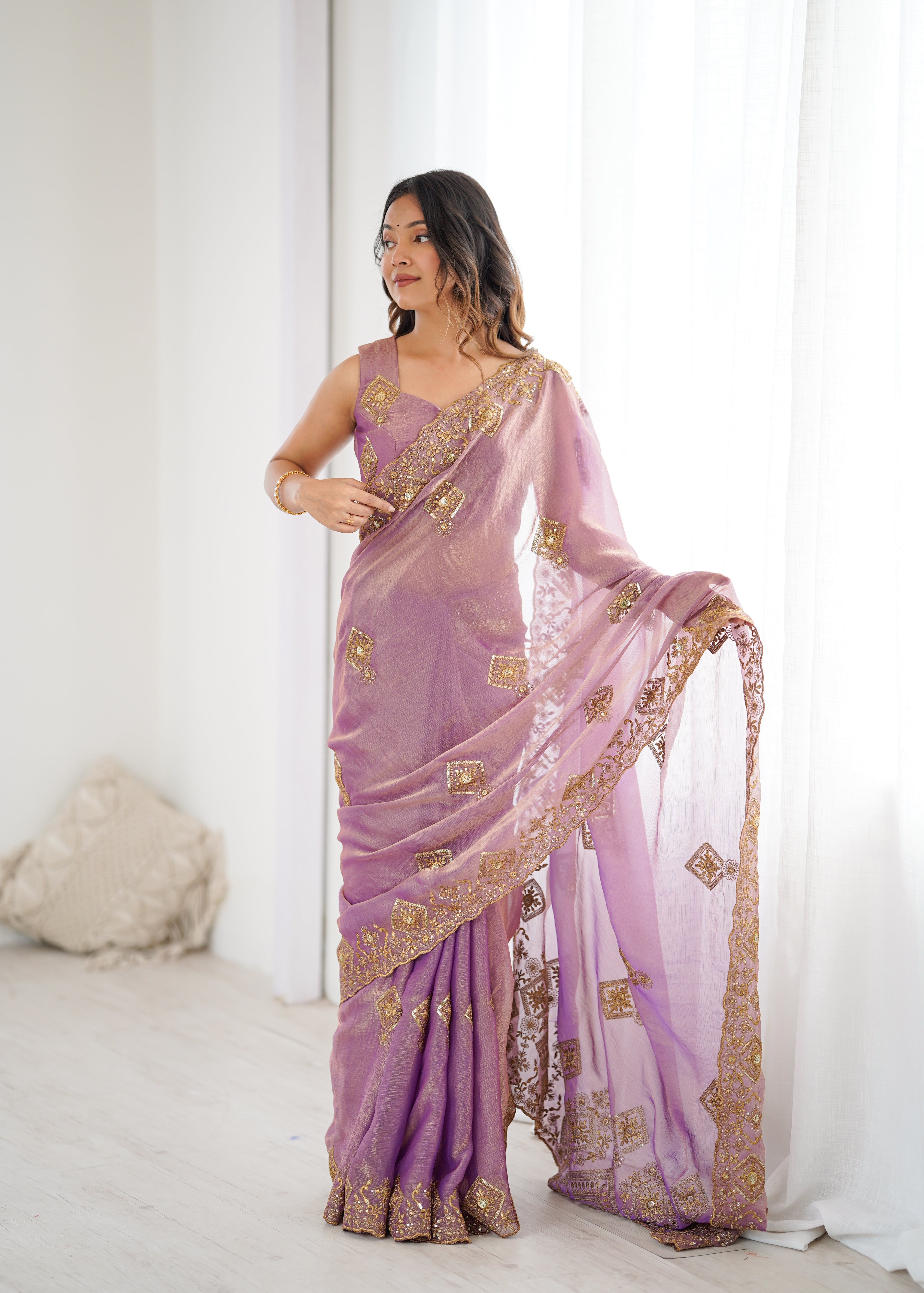 Prettiest Wedding Wear Silk Thread With Sequence Work Fancy Designer Saree With Unstitched Blouse
