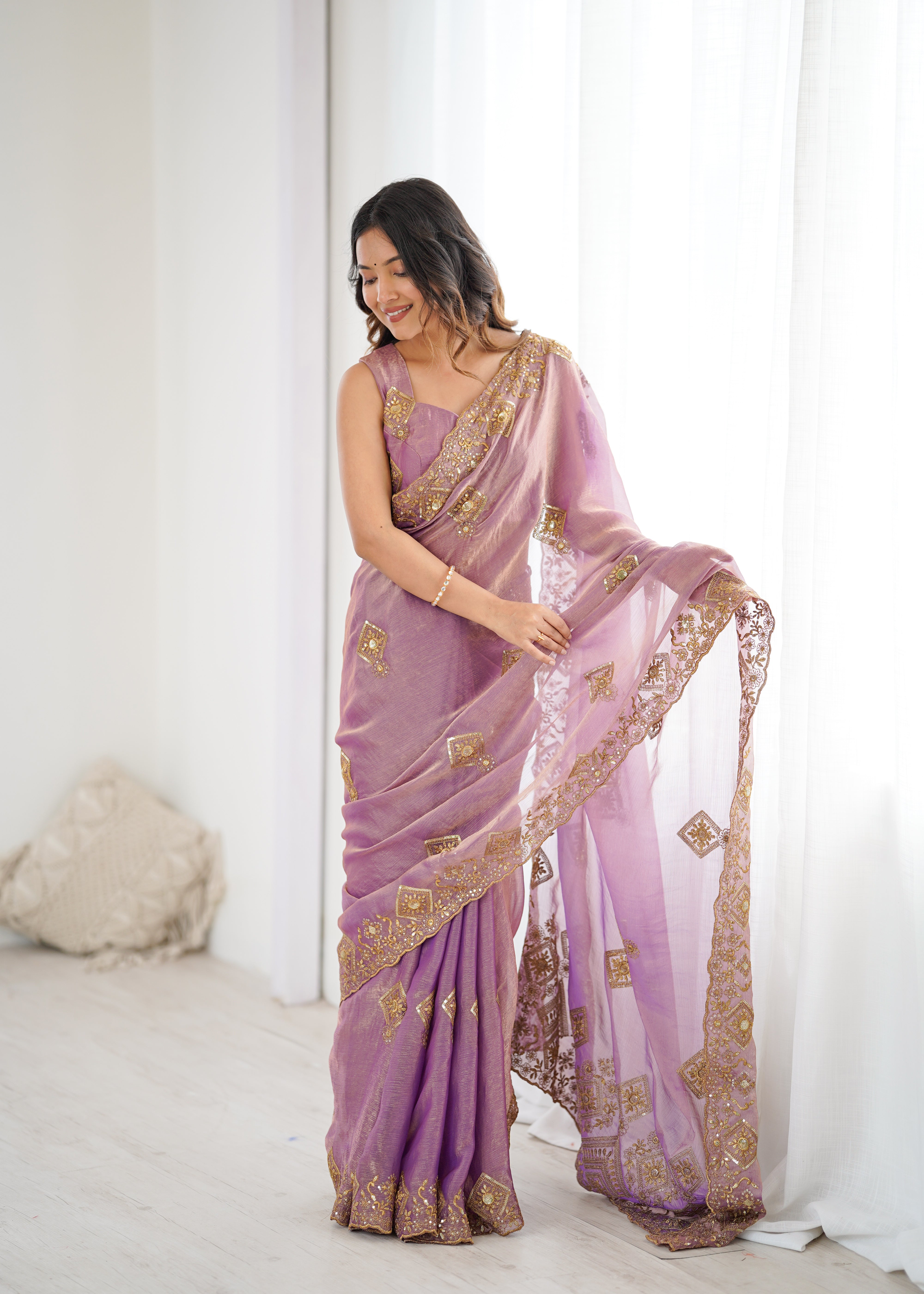 Prettiest Wedding Wear Silk Thread With Sequence Work Fancy Designer Saree With Unstitched Blouse