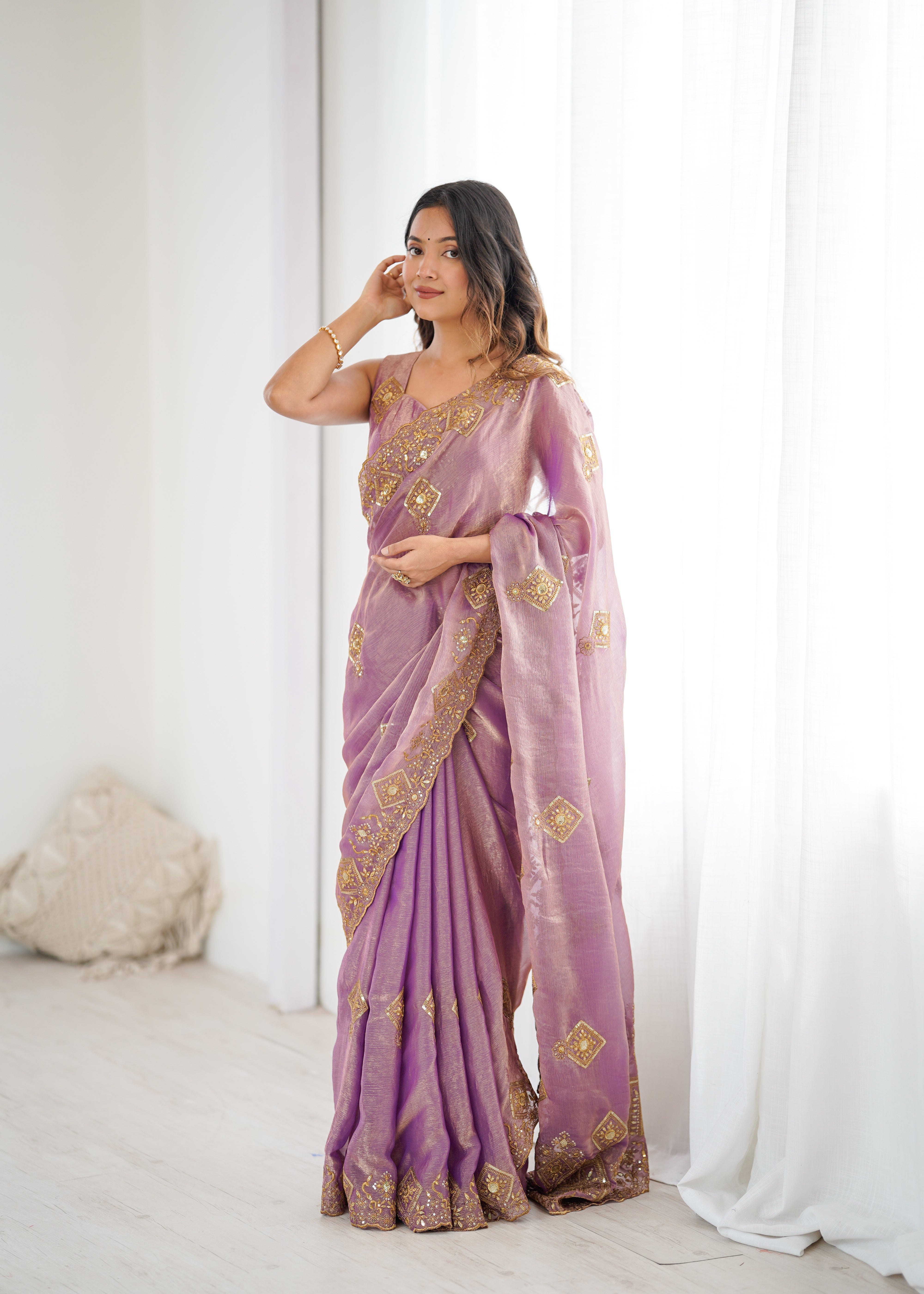 Prettiest Wedding Wear Silk Thread With Sequence Work Fancy Designer Saree With Unstitched Blouse