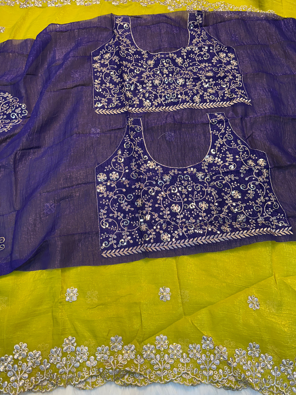 Impressive Party Wear Soft Crunchy Silk Embroidery n Cut Work Designer Saree With Contrast Blouse Piece